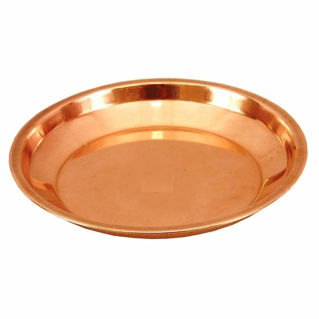 Aashita Creations - Plato de cobre Pooja Thali | 1 pieza | Marrón | Thali/Tarbhan para Dios Puja - Artículo de regalo espiritual (6 pulgadas de diámetro)