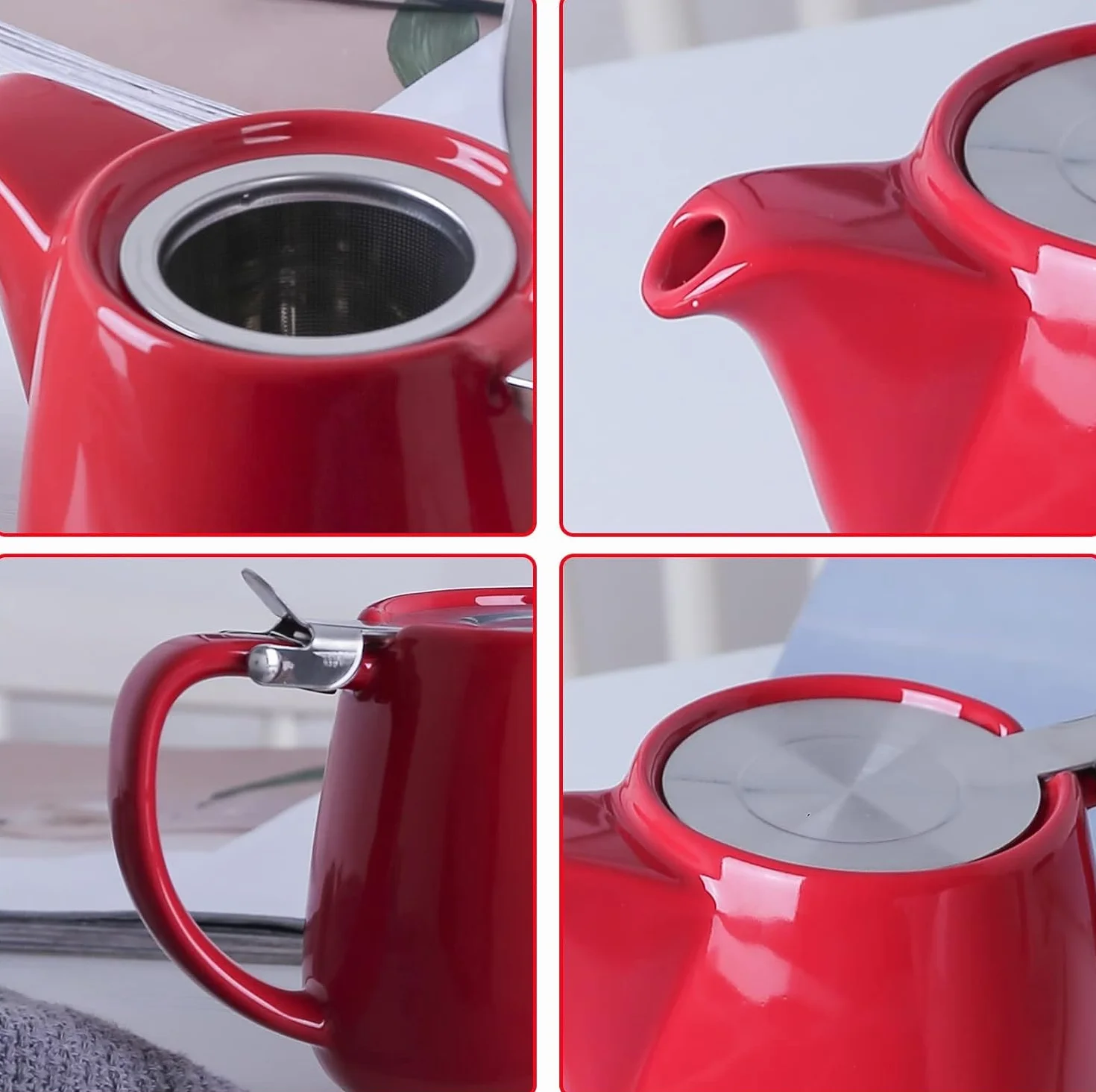 VIVILINEN Tetera con Infusor Extraíble y Tapa Metálica de 1,2 litros, Cerámica para Té en Hojas y Té a Granel