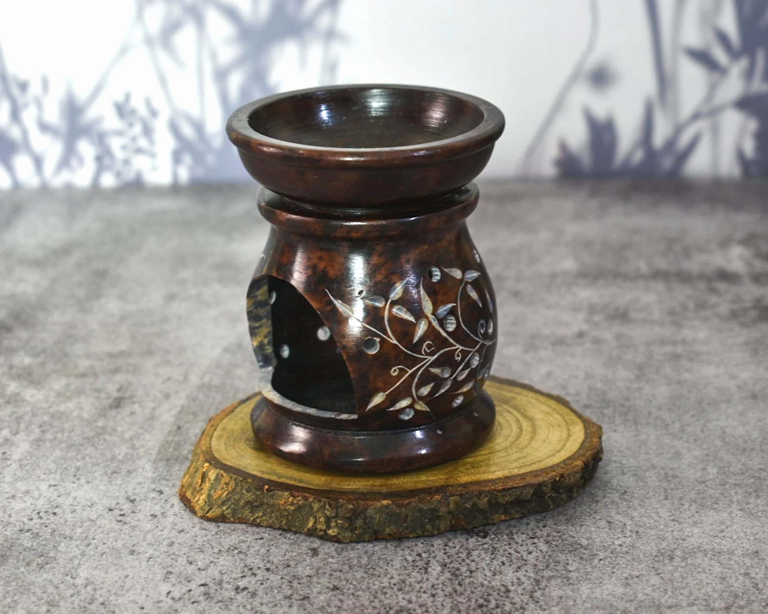 Difusor de Aroma Quemador de Aceite, Soporte para Velas de té de esteatita, Trabajo Jali Tallado a Mano, esteatita, para aromaterapia (Tree of Life)