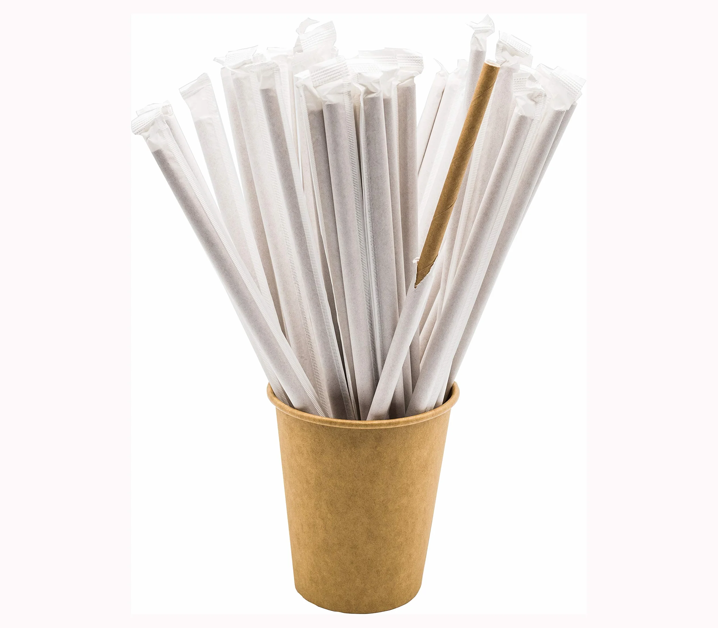 1000 Pajitas de Papel Kraft Biodegradables 200 x 6mm Envueltas Individualmente