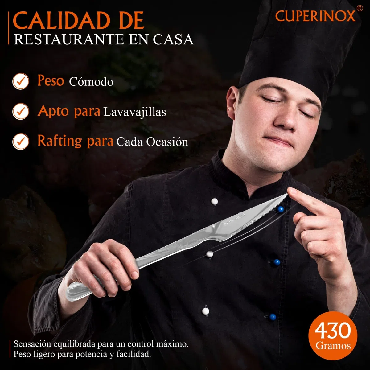 Cuchillos de Mesa Acero Inoxidable – Set 12 Cuchillos para Carne con Filo Dentado – Aptos Lavavajillas – Uso Diario y Profesional