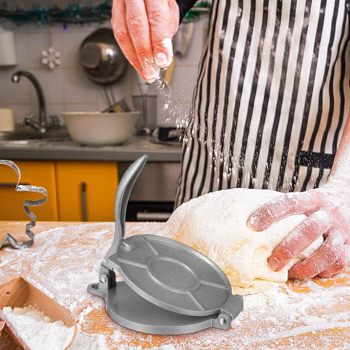 IMIKEYA Prensa para Tortillas de Aluminio Redonda de Resistente y Antiadherente para Hacer Tortillas y Pasteles Caseros Rápidos y Fáciles