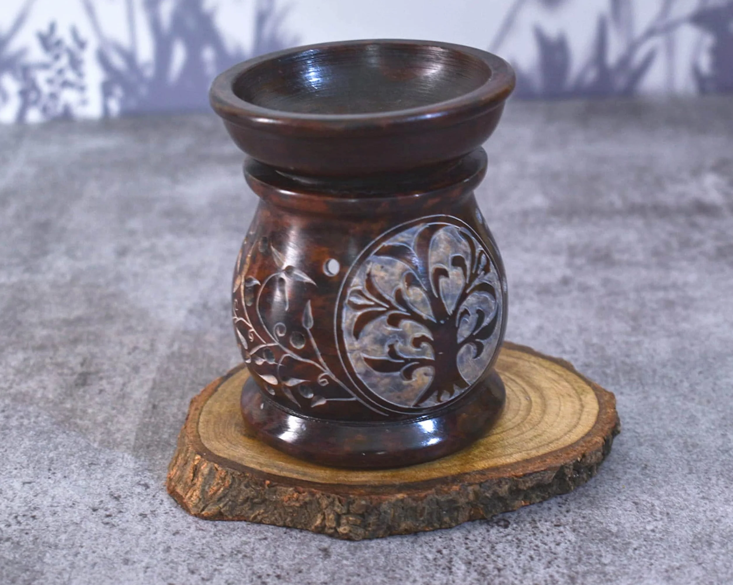 Difusor de Aroma Quemador de Aceite, Soporte para Velas de té de esteatita, Trabajo Jali Tallado a Mano, esteatita, para aromaterapia (Tree of Life)