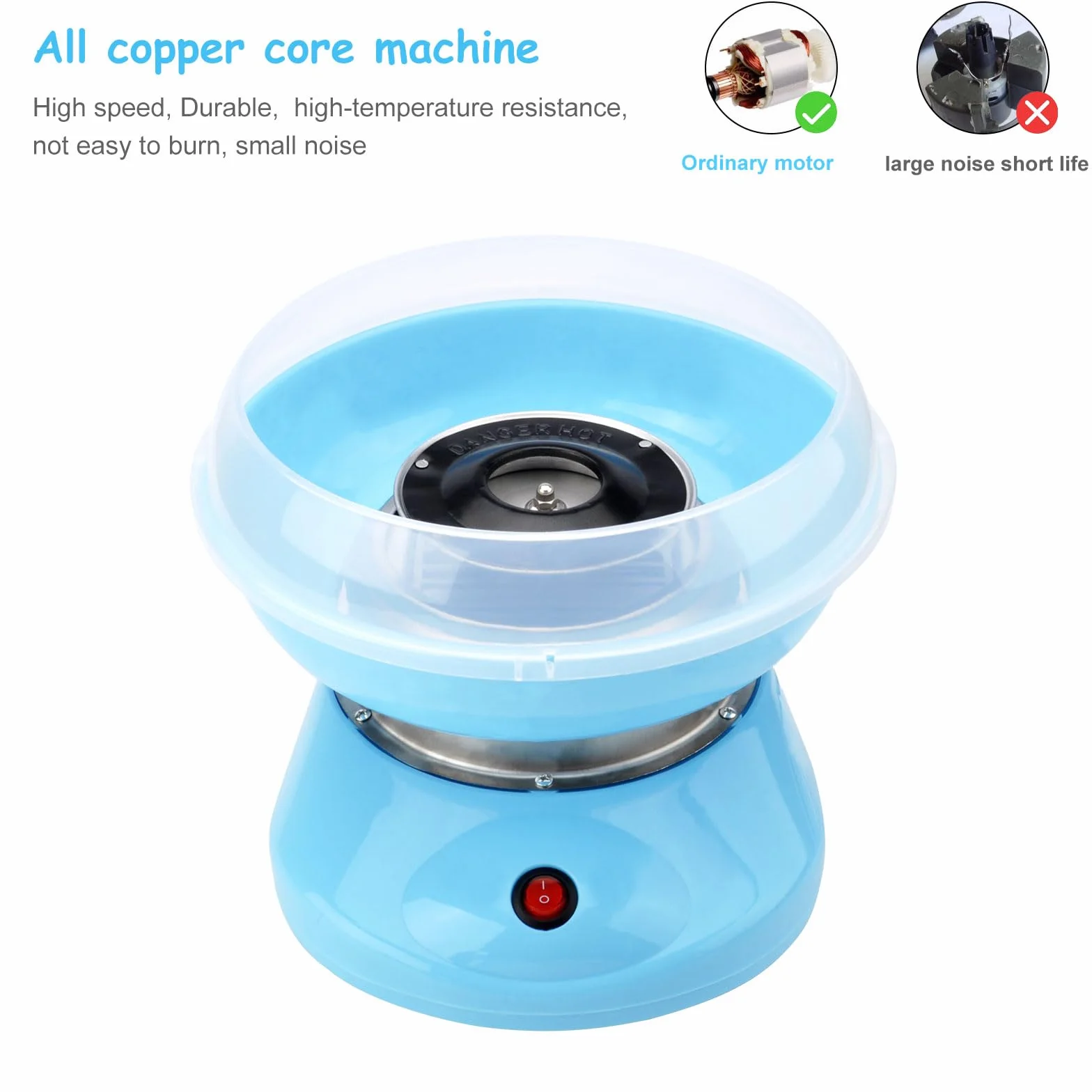 DAWRIS Máquina de algodón de azúcar para niños azul con 10 varillas y cuchara medidora
