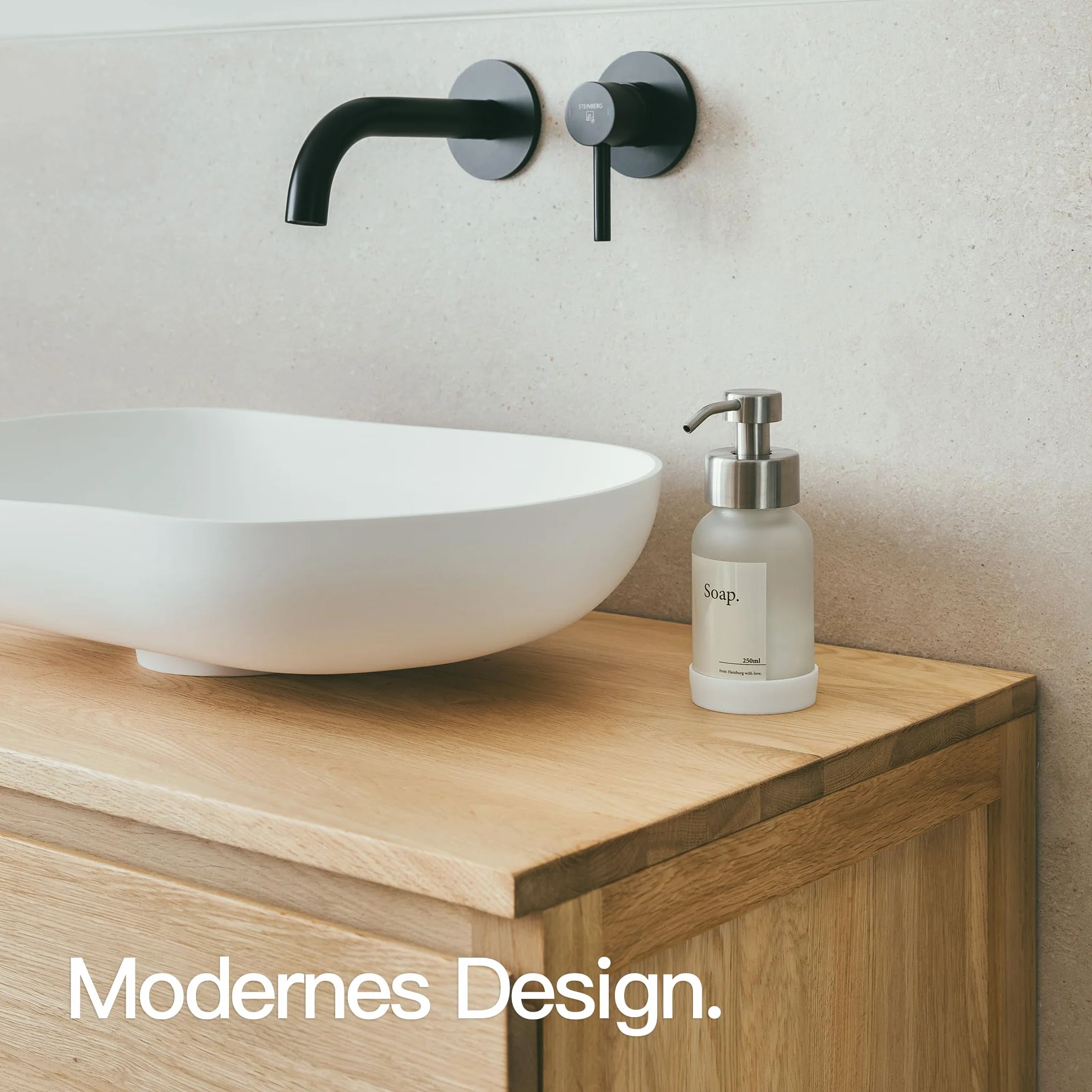 Design Hamburgo Dispensador jabon baño Pared sin taladrar | Dosificador de Gel de Pared | Gel y champu Ducha | Jabonera Cocina Cristal | Sin Soporte | Gris Frost