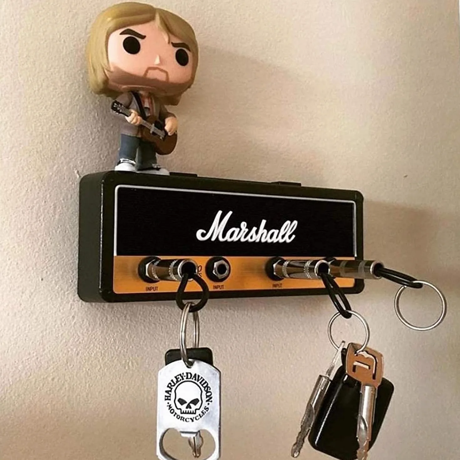 Marshall - Llavero de pared para llave (2.0, JCM800, con 4 llaveros, llavero, soporte para llave, montaje en casa, color negro