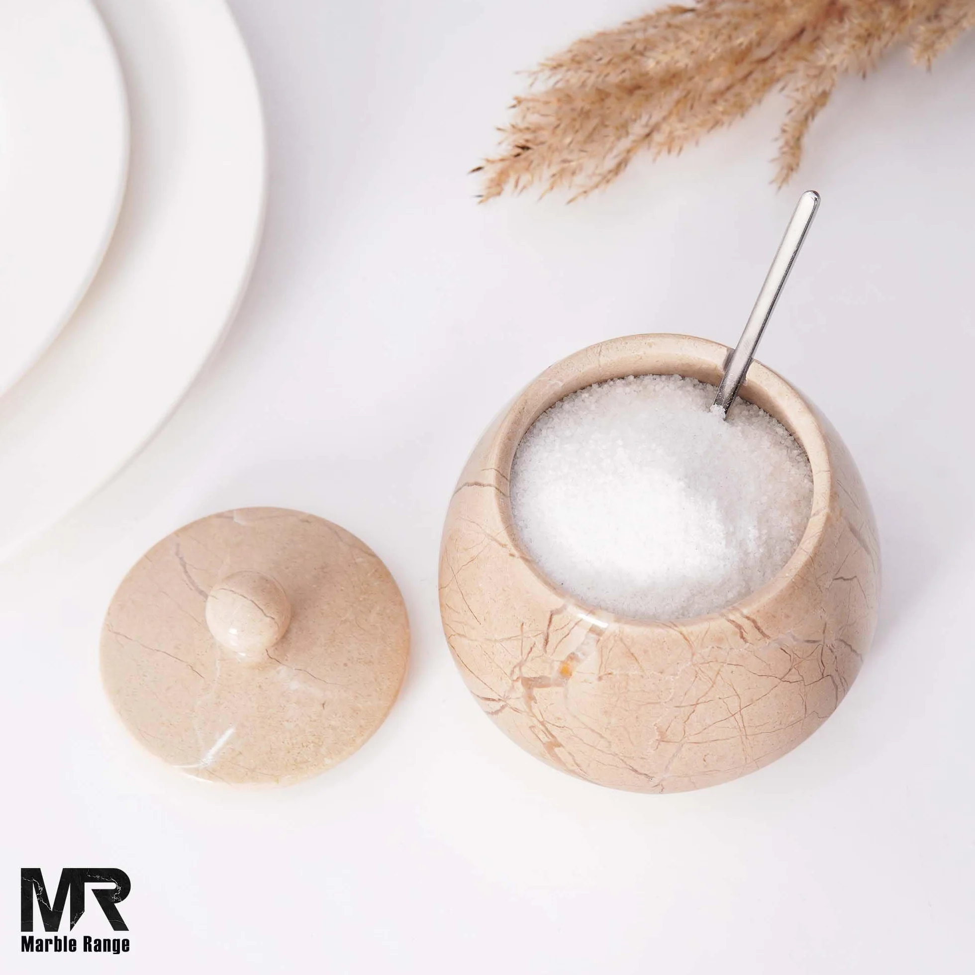Salero de mármol con tapa de 4 pulgadas, caja de sal hecha a mano, cuenco de sal y pimienta, soporte de sal con tapa y cuchara, bodega de sal para almacenamiento de cocina, recipientes de sal y