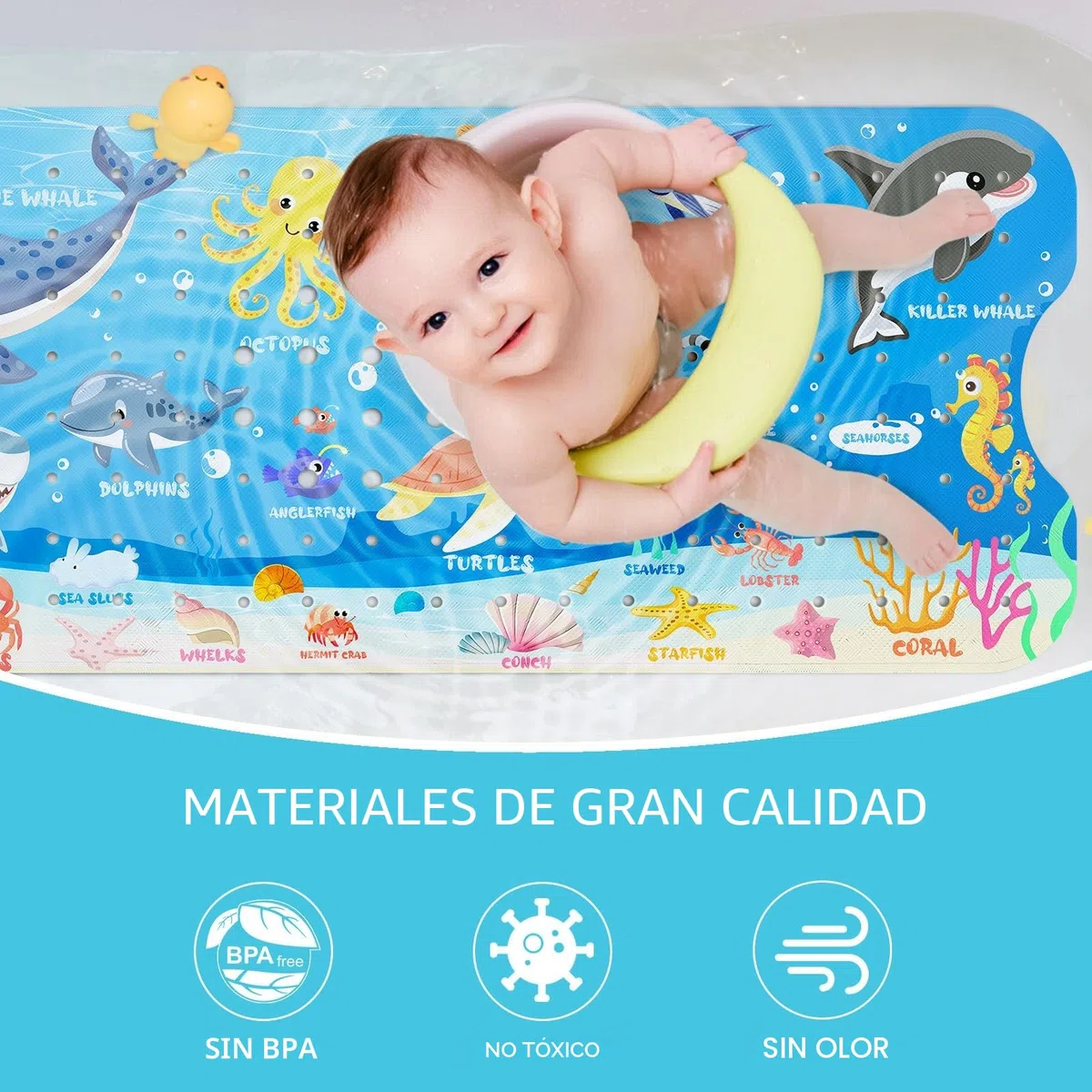 SHUCHING Alfombra Bañera Antideslizante Infantil, Alfombrilla Antideslizante Ducha Niños, Resistente al Moho y Lavable a Máquina Sin BPA, Animales Marinos