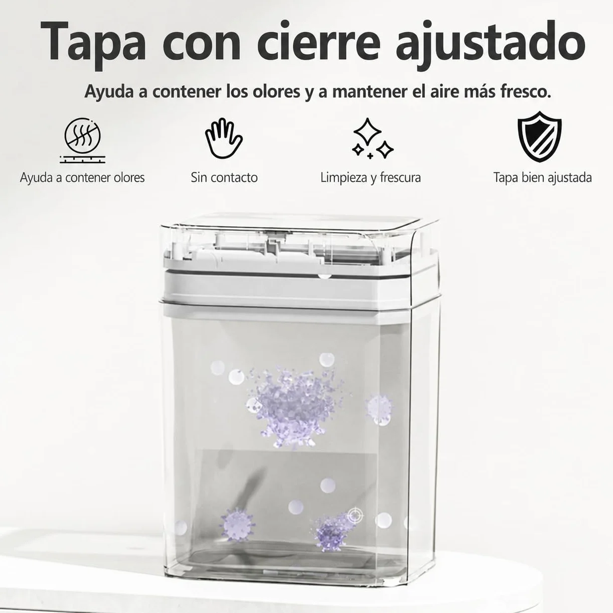 Cubo de basura automático de 12 l con sensor – Cubo de basura eléctrico con tapa para cocina, baño, inodoro – Resistente al agua y a los olores, diseño exclusivo de esquinas en blanco
