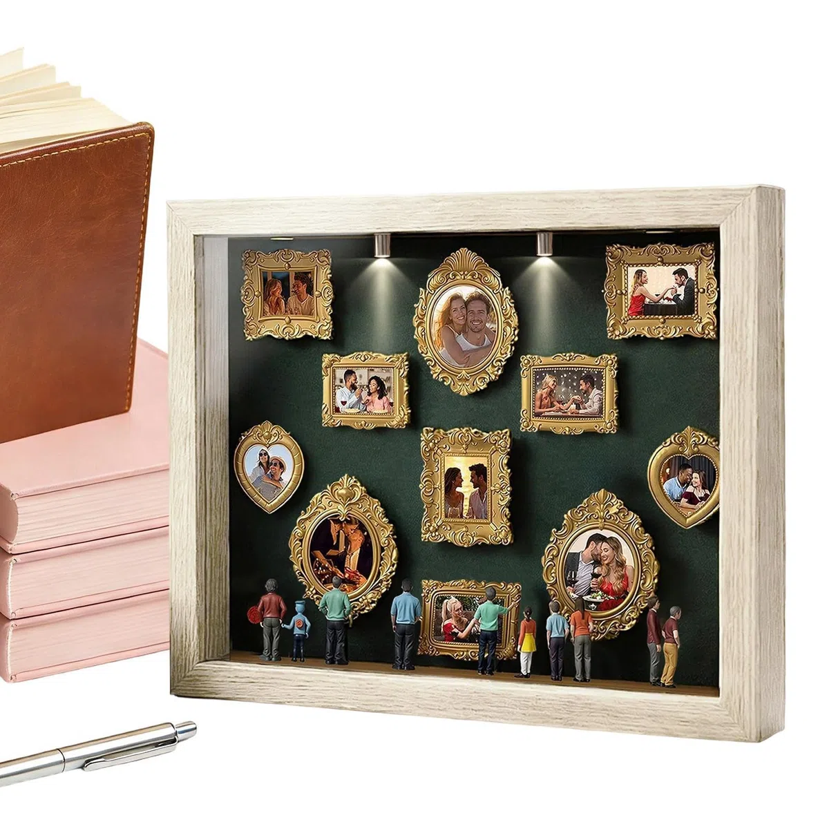Mini Cajas De Silueta De Museo De Bricolaje Mini Cajas De Silueta De Museo Con Marcos Y Figuras Doradas Kit De Exhibición De Recuerdos Creativos Para Aniversarios Bodas Cumpleaños