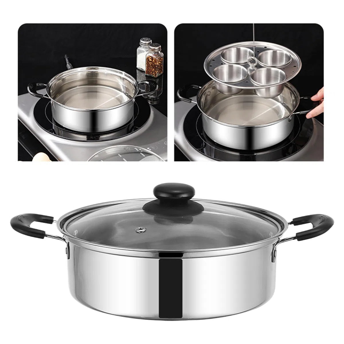 Genérico Egg Poacher Stainless Steel – Non Stick 4 Cup Steamer Pan, Rust Resistant Cooker | Small Household Multi Purpose Egg Maker For Breakfast Brunch | 4 Compartment Steamer For Induction