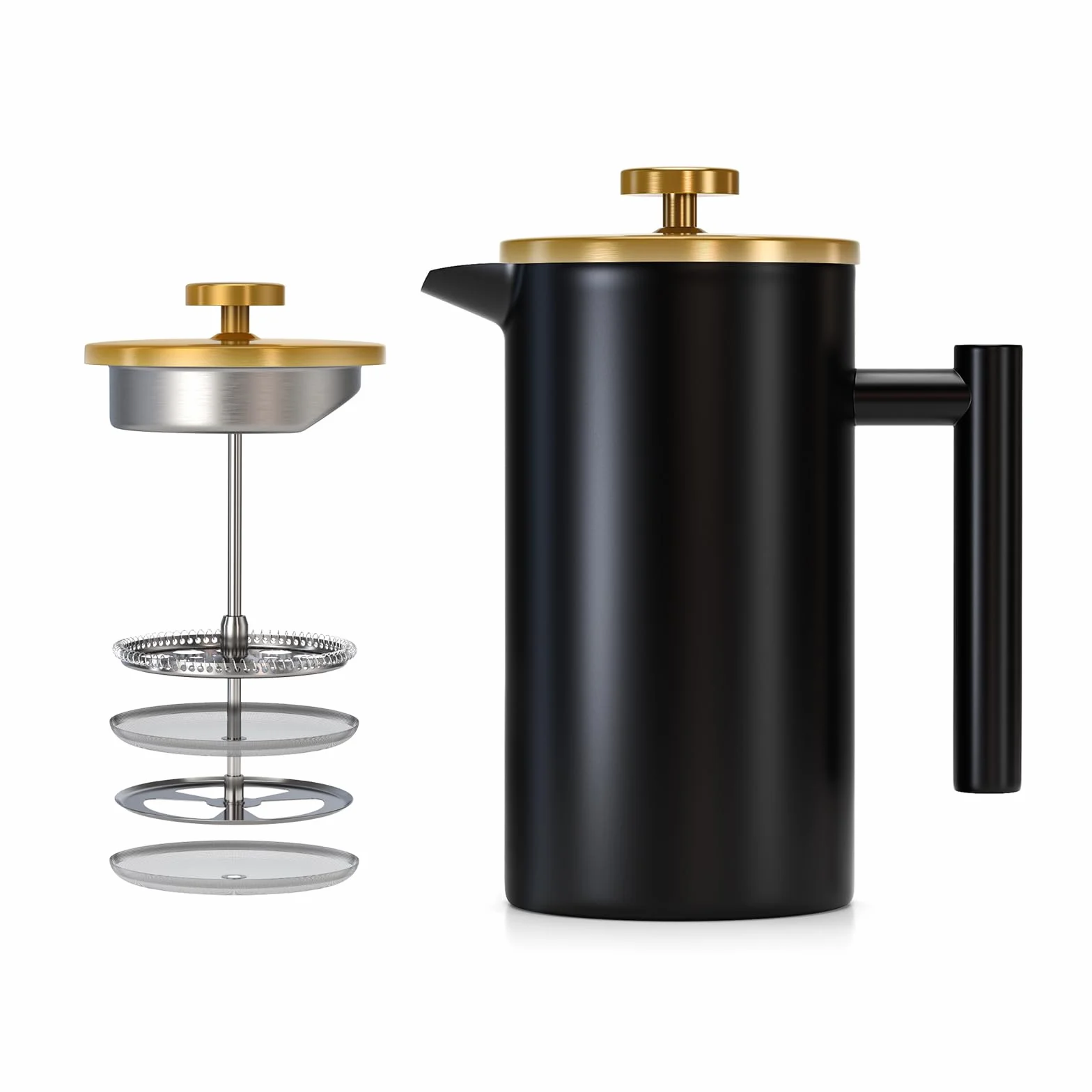 Cafetera Prensa Francesa 350ml Acero Inoxidable Filtro 4 Capas Aislamiento Negro