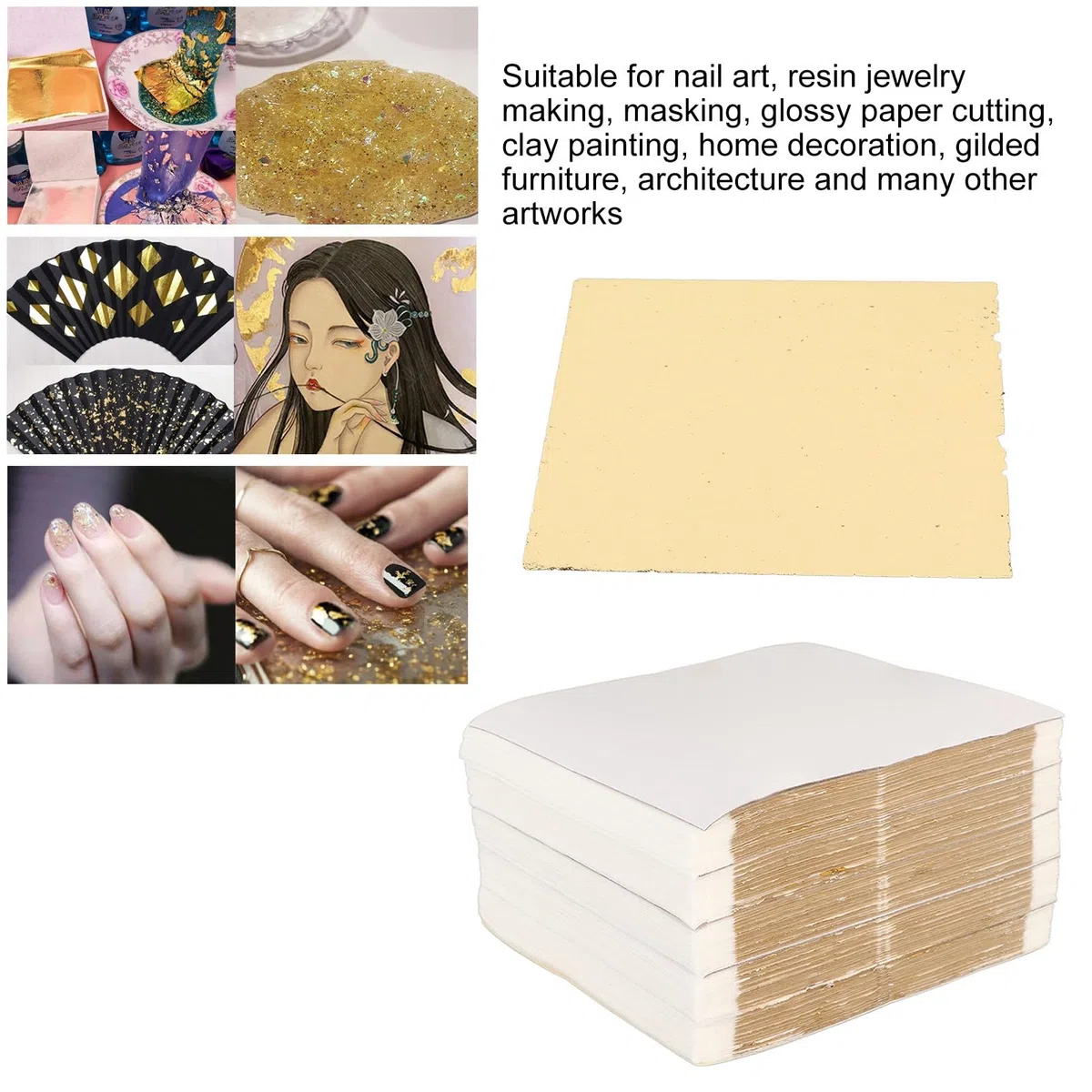 500 Hojas de Pan de Oro, Pan de Oro de Imitación para Artes Doradas, Manualidades, Pintura con Hojas de Papel de Oro, Fabricación de Joyas de Resina, Decoración del Hogar
