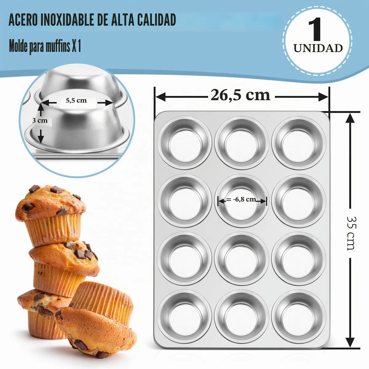 Molde para magdalenas acero inoxidable 12 magdalenas HaWare HW5814