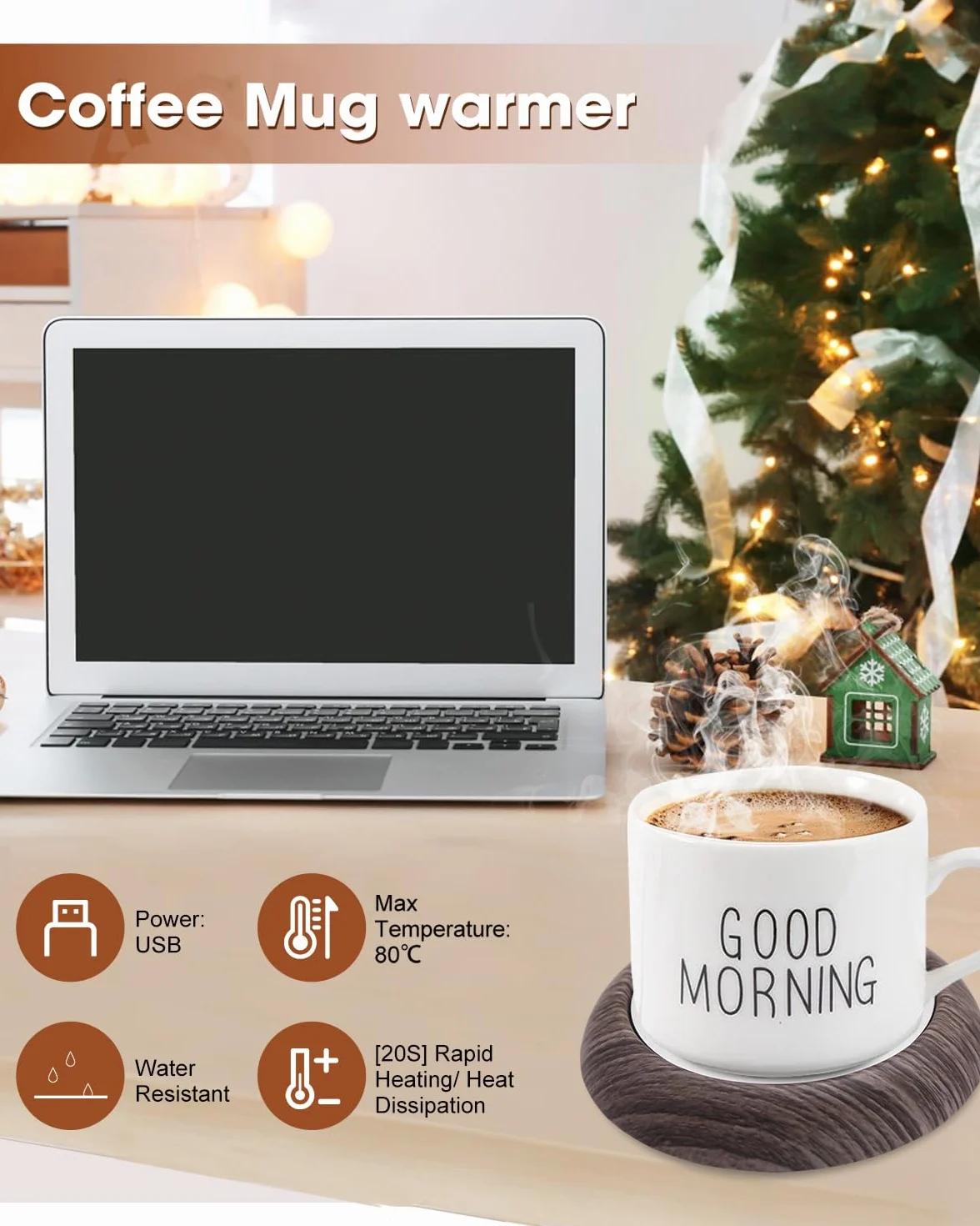 MYMULIKE JRBD-SMW-DE Calentador de tazas de café y té USB 45°C acero aluminio marrón