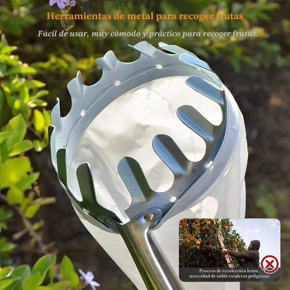 HEYIDAMAI Recogedor de fruta, Recogedor de manzanas, Ayuda para la recolección 4M, Recogedor de frutas Fácil de montar, Recogedor de cerezas con ligera extensión de acero inoxidable, Barra de conexión