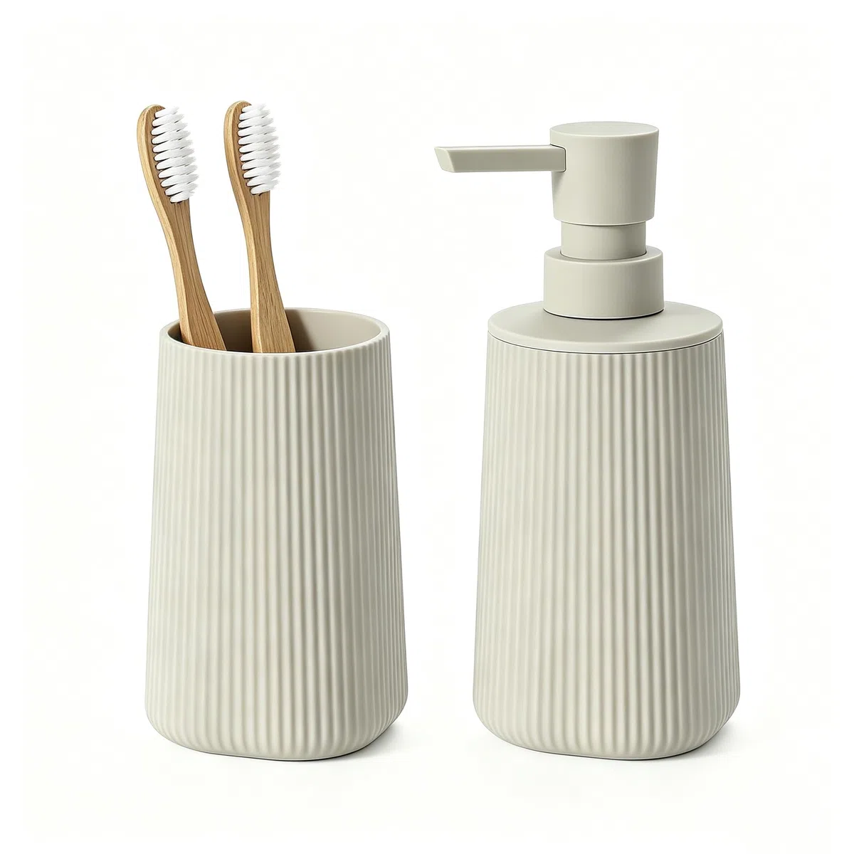 GAHEFY Juego de 2 accesorios de baño dispensador de jabón 250 ml vaso cepillo dientes plástico ABS beige