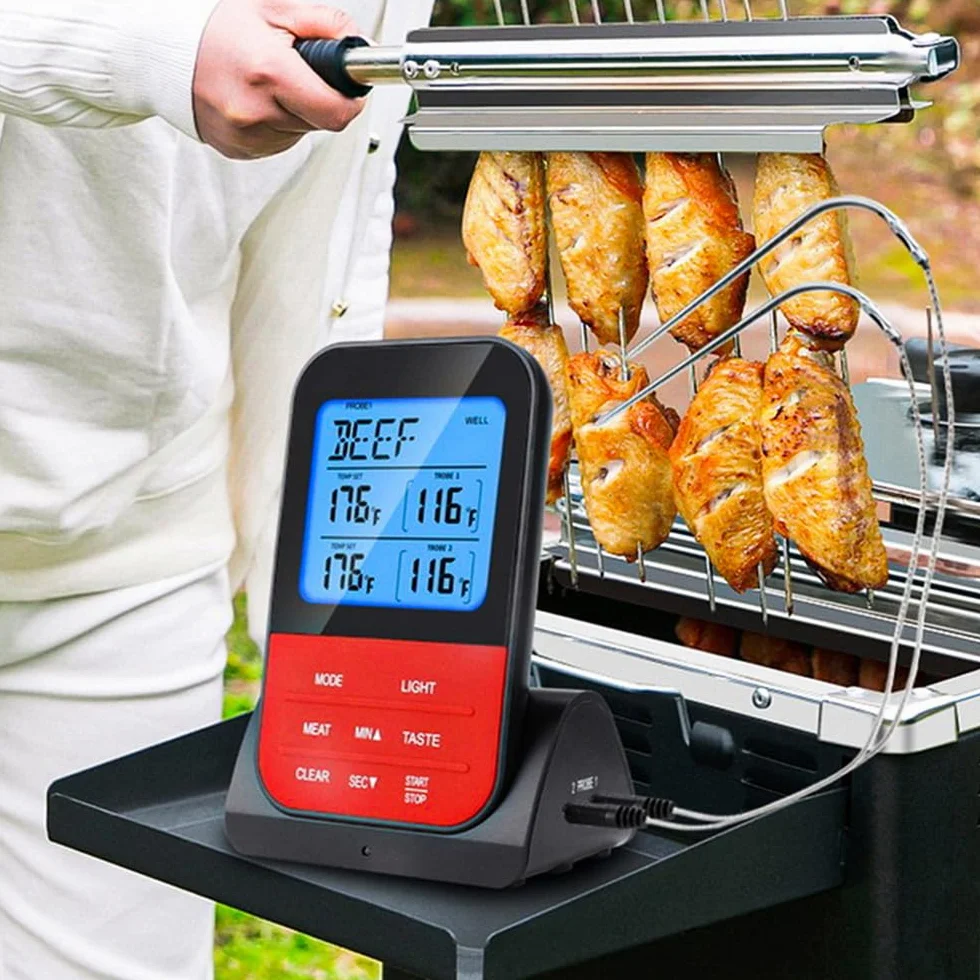 Termómetro Digital de Doble sonda, medidor de Temperatura programable inalámbrico, termómetro de Parrilla de Barbacoa para cocinar a Prueba de Agua, Termometro Barbacoa para Horno Carne Comida
