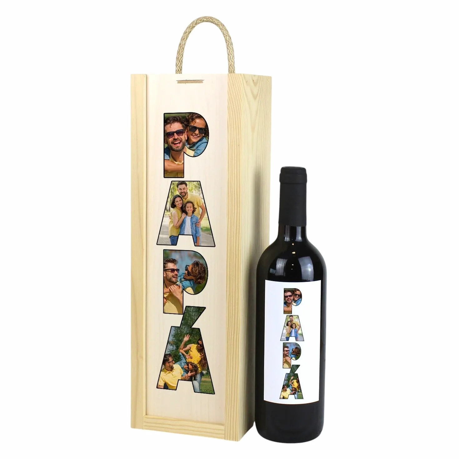 Botella de Vino Personalizada con Fotos Papá Caja Regalo Día del Padre