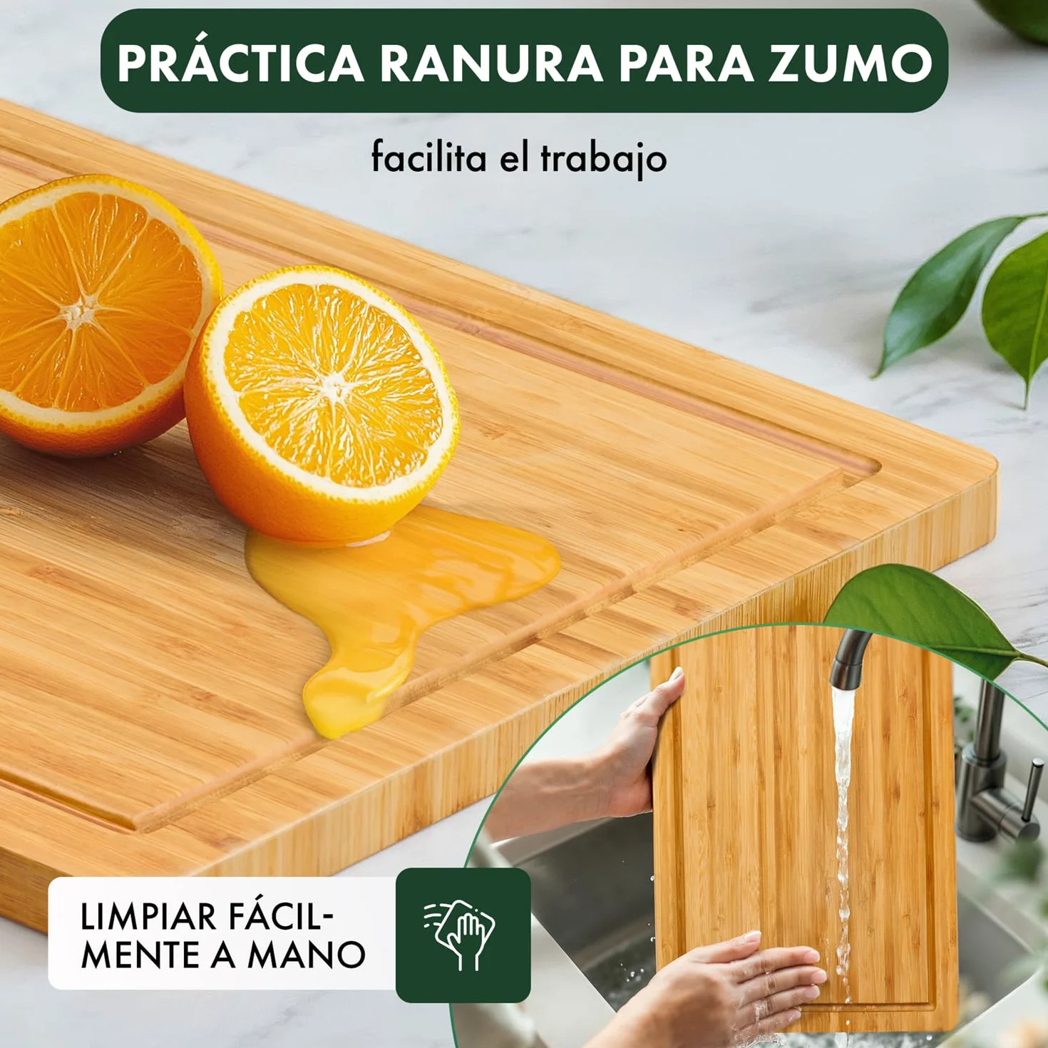 Blumtal Tabla De Cocina 100% Bambú - Tabla de Cortar de madera Resistente, Antiséptica, 43,5 x 29,5 cm