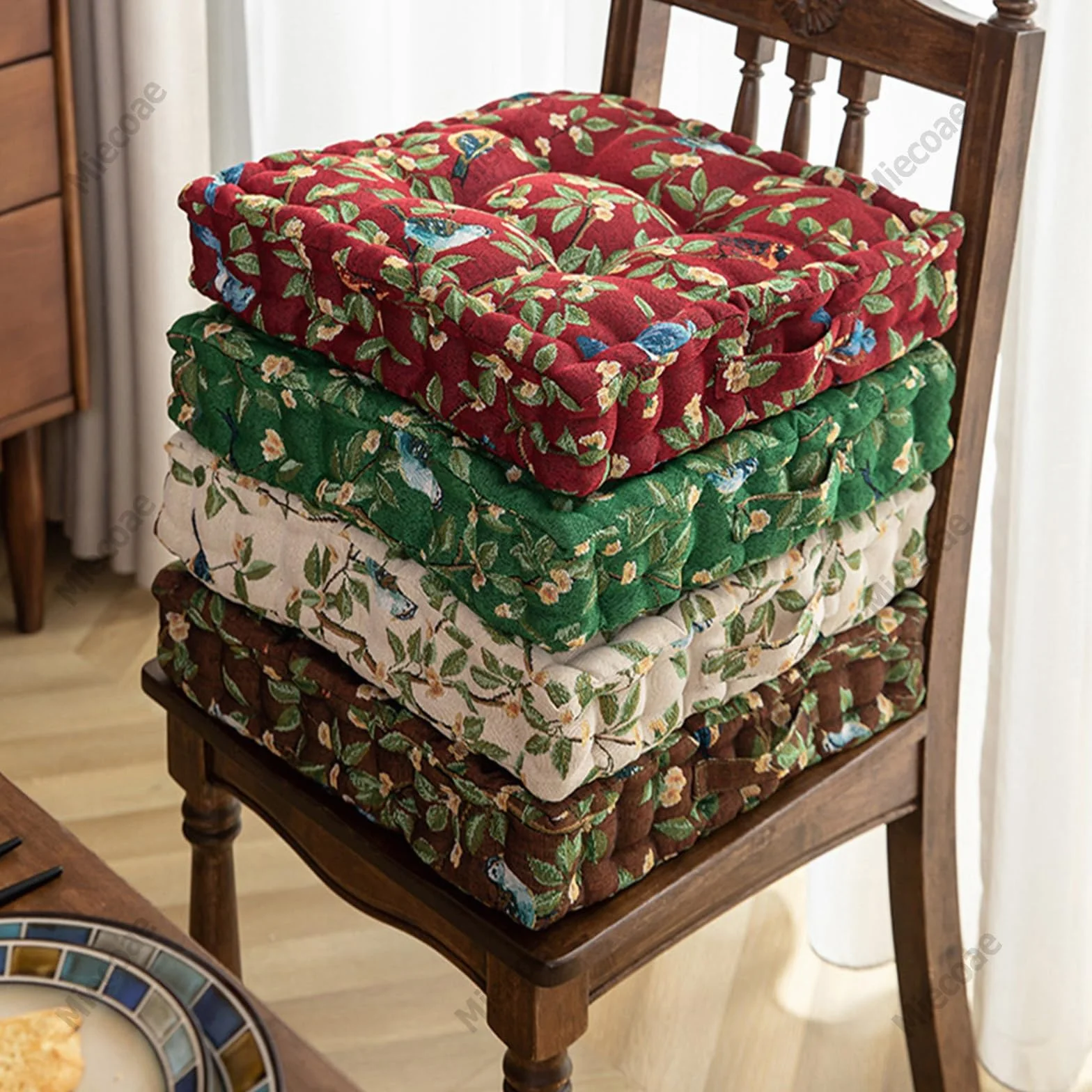 Cojines para Sillas Cojín de Meditación Cuadrado 40x40 Cojin Suelo Grandes con Asa, Cojín Silla de Jardín Exterior y Interior, Cojines para Bancos de Ruedas Comedor(Leaf-3)