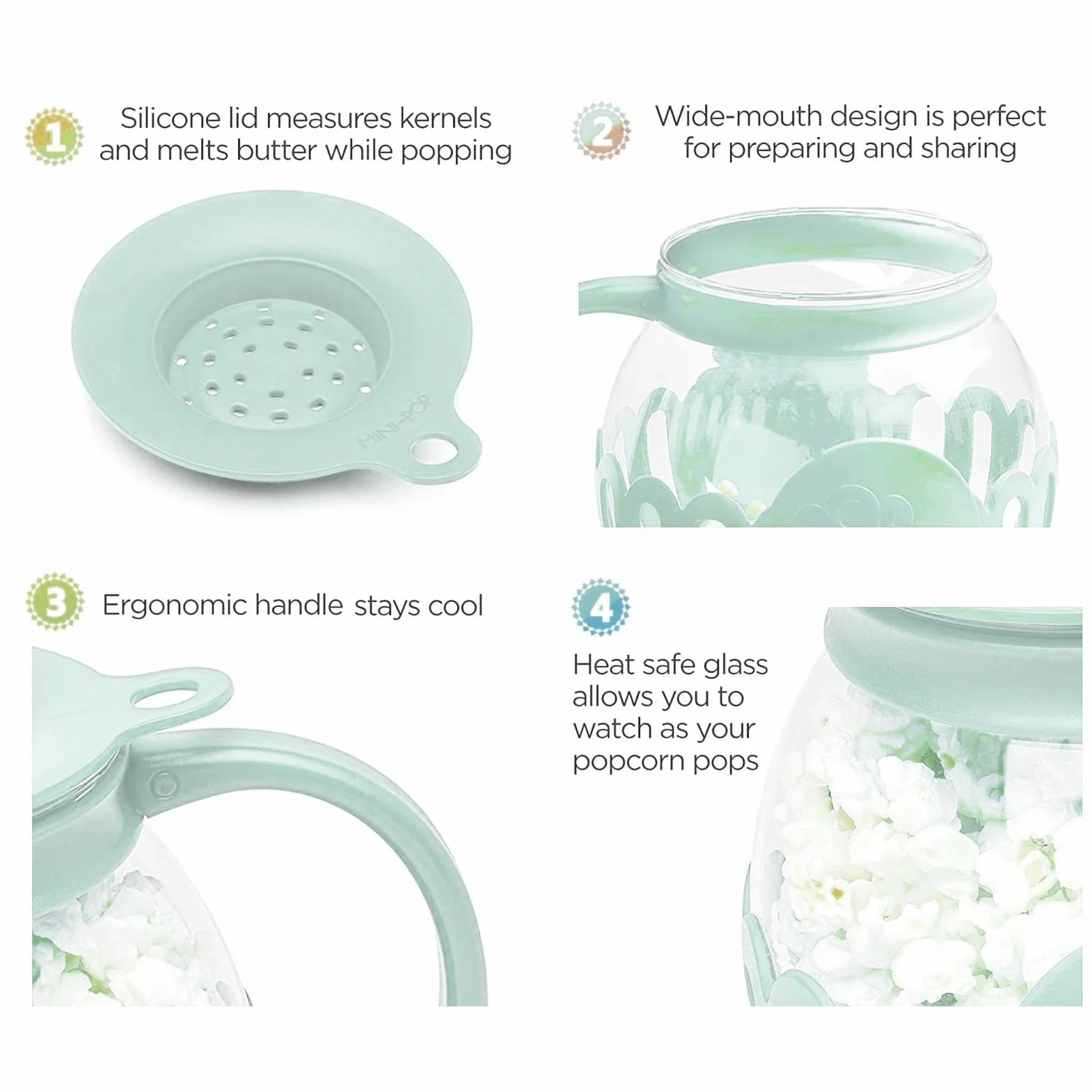 Máquina para hacer palomitas de maíz, olla para microondas, palomitas de maíz de aire, para microondas, microondas, palomitas de maíz, de cristal premium, sin BPA, apta para lavavajillas