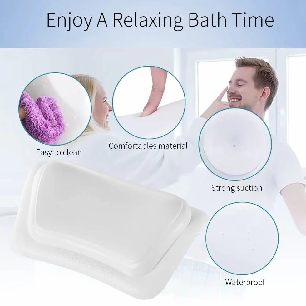 Lonkenn Almohada Bañera, Almohadas de Baño con Ventosas, Almohada Bañera Ergonómica, Waterproof Bath Headrest Bathtub para Todas Las Bañeras, SPA en Casa Bañera de Hidromasaje-Blanco