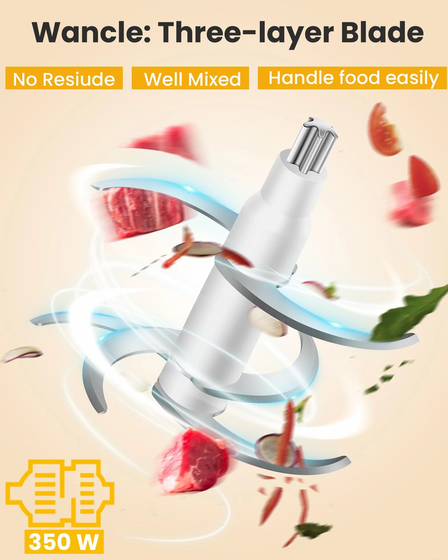 Wancle Picadora Eléctrica 350W, Picadora de Carne Multifuncional 600ML, Fácil de Limpiar, Silenciosa, Ideal para Cocinar en Casa (Negro)