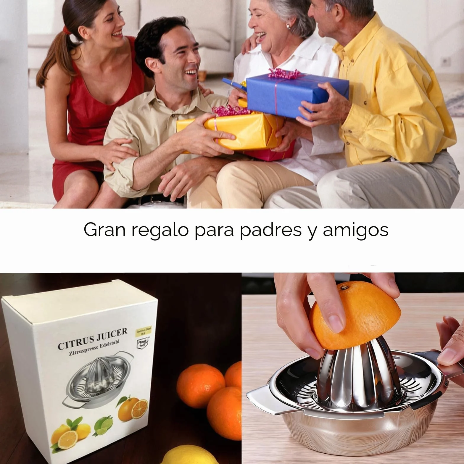 Exprimidor Manual de Acero Inoxidable 304, Citrus Juicer de Mano 350ML, Ø 13,8 cm