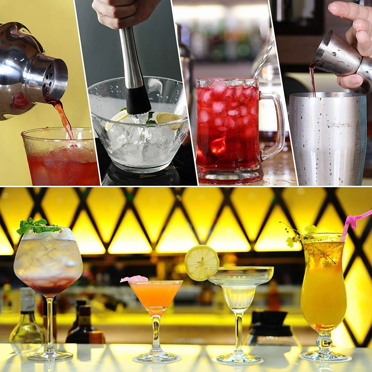 10 Piezas Coctelera Coctéles Juego, Juego de Coctelera Profesional Premium con Accesorios INOX Kit Profesional para Barman, Kit Premium de Barman para Hogar, Bares, Viajes