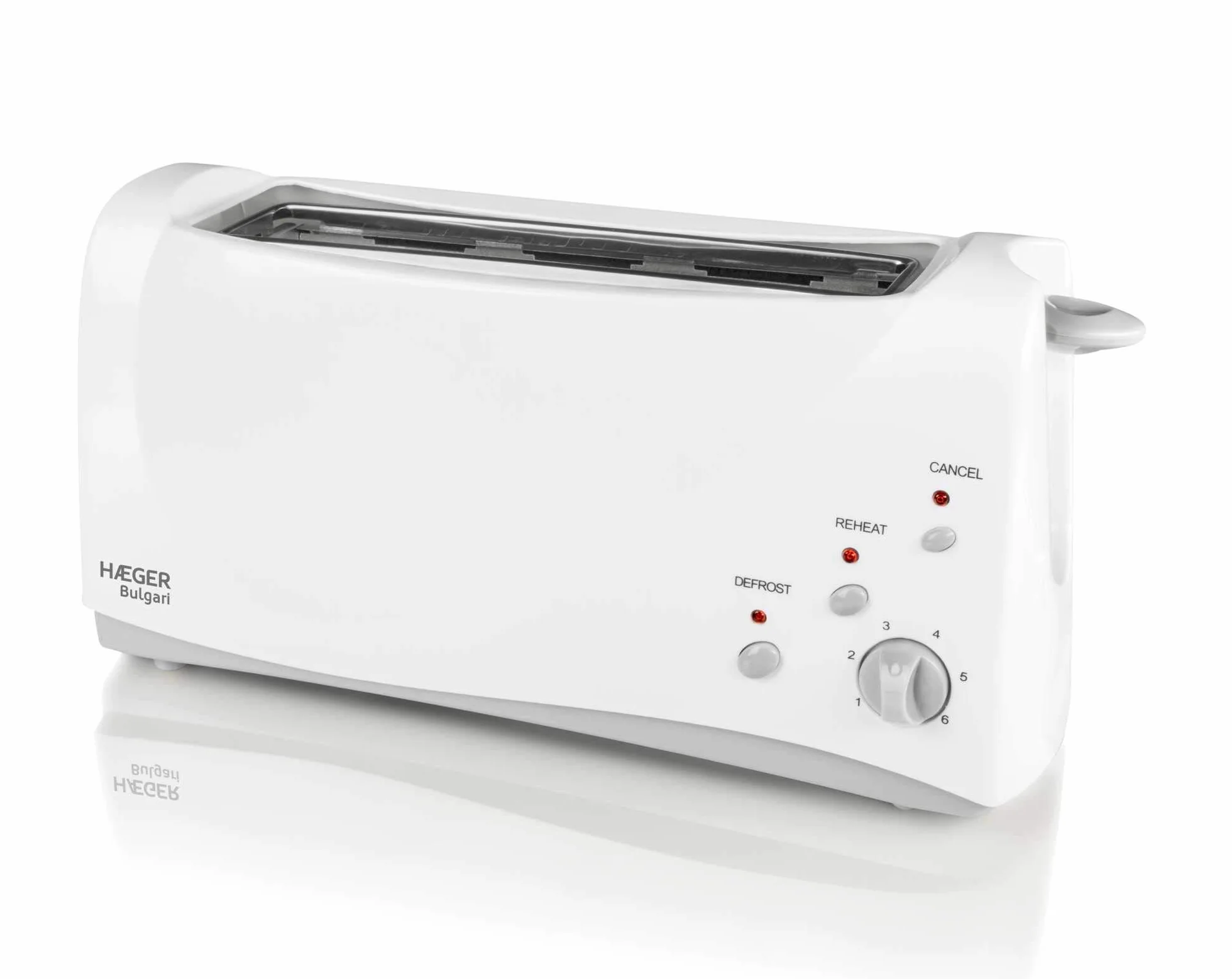 HAEGER BULGARI - Tostadora Multifunción con 1000W - Ranura Extra Larga, Control de Tostado - 6 Posiciones, 3 Funciones: recalentar, descongelar y cancelar, Impulso Extra para pequeñas rebanadas