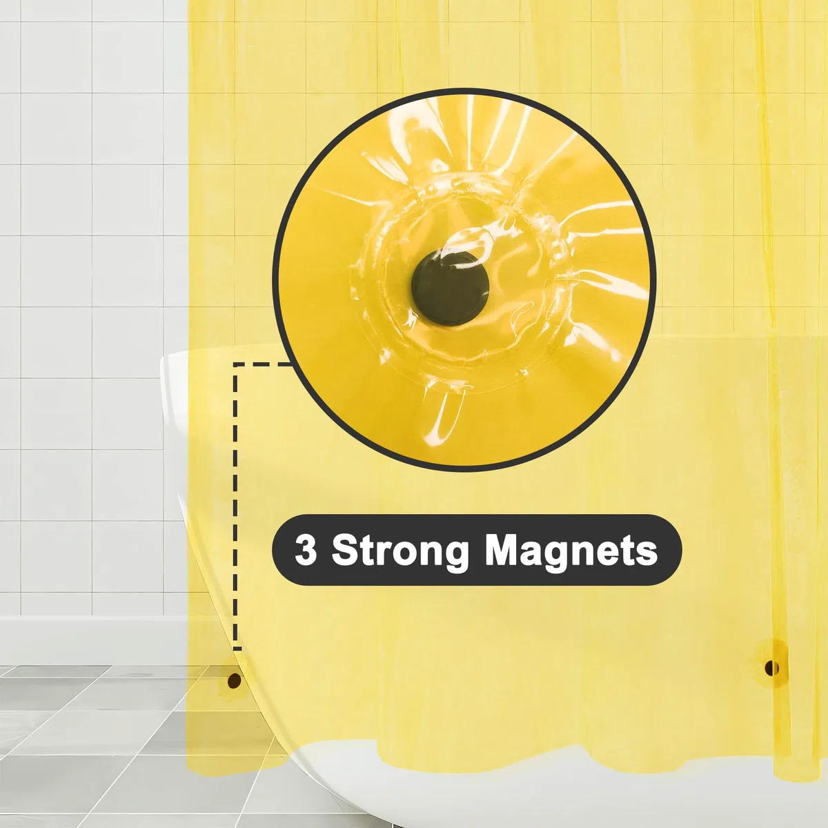 Barossa Design Forro de Cortina de Ducha, Forro de Ducha de PEVA 3 imanes y Ojales de Metal, Cortinas Impermeables Ligeras de tamaño estándar para baño, Amarillo translúcido