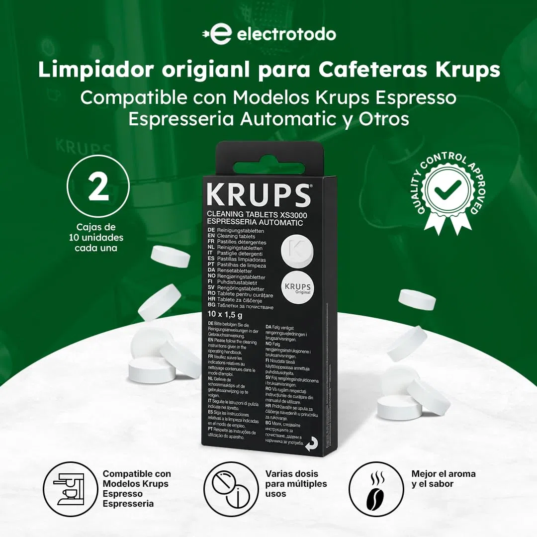 Limpiador Original | de 2x10 unidades | Compatible coon Cafeteras Automáticas y de Capsulas Krupscon, Krups XS3000, Espresso y Espresseria Automatic | Limpieza profunda y Eficaz sin Dañar