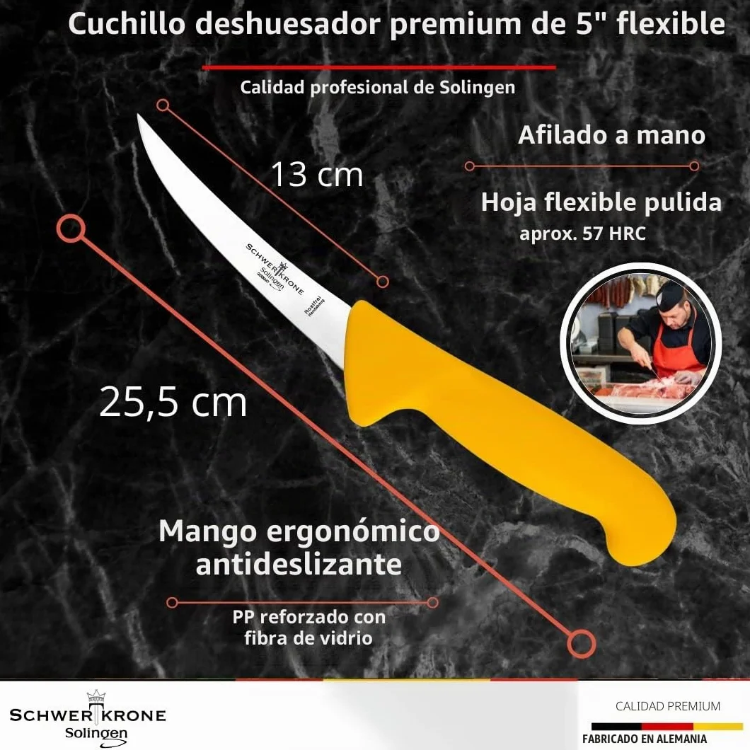 Schwertkrone Solingen Cuchillo de deshuesar flexible 13 cm acero inoxidable