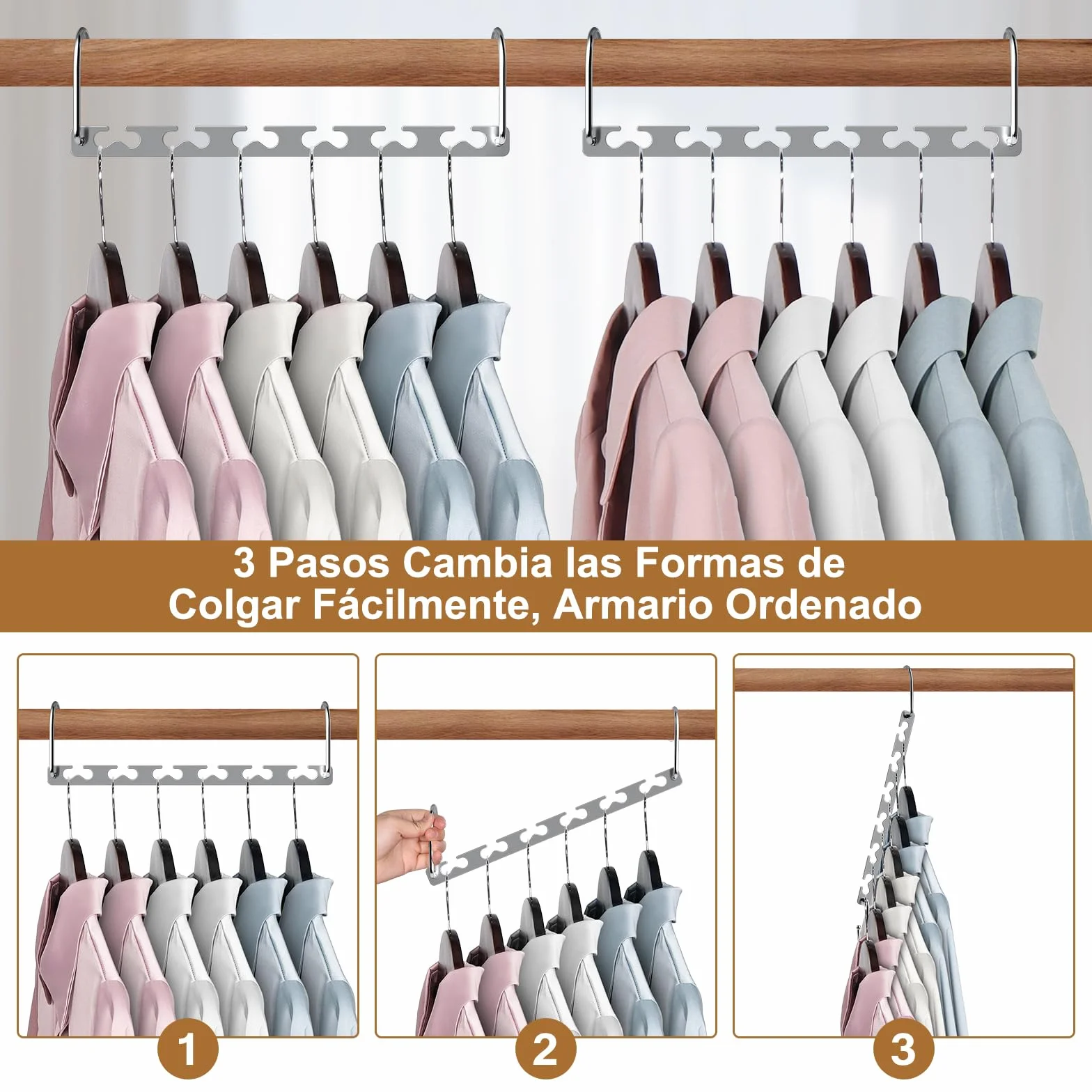 Magic - Perchas de metal resistentes para ahorrar espacio, organizador de armario, ahorro de espacio, paquete de 8 perchas en cascada