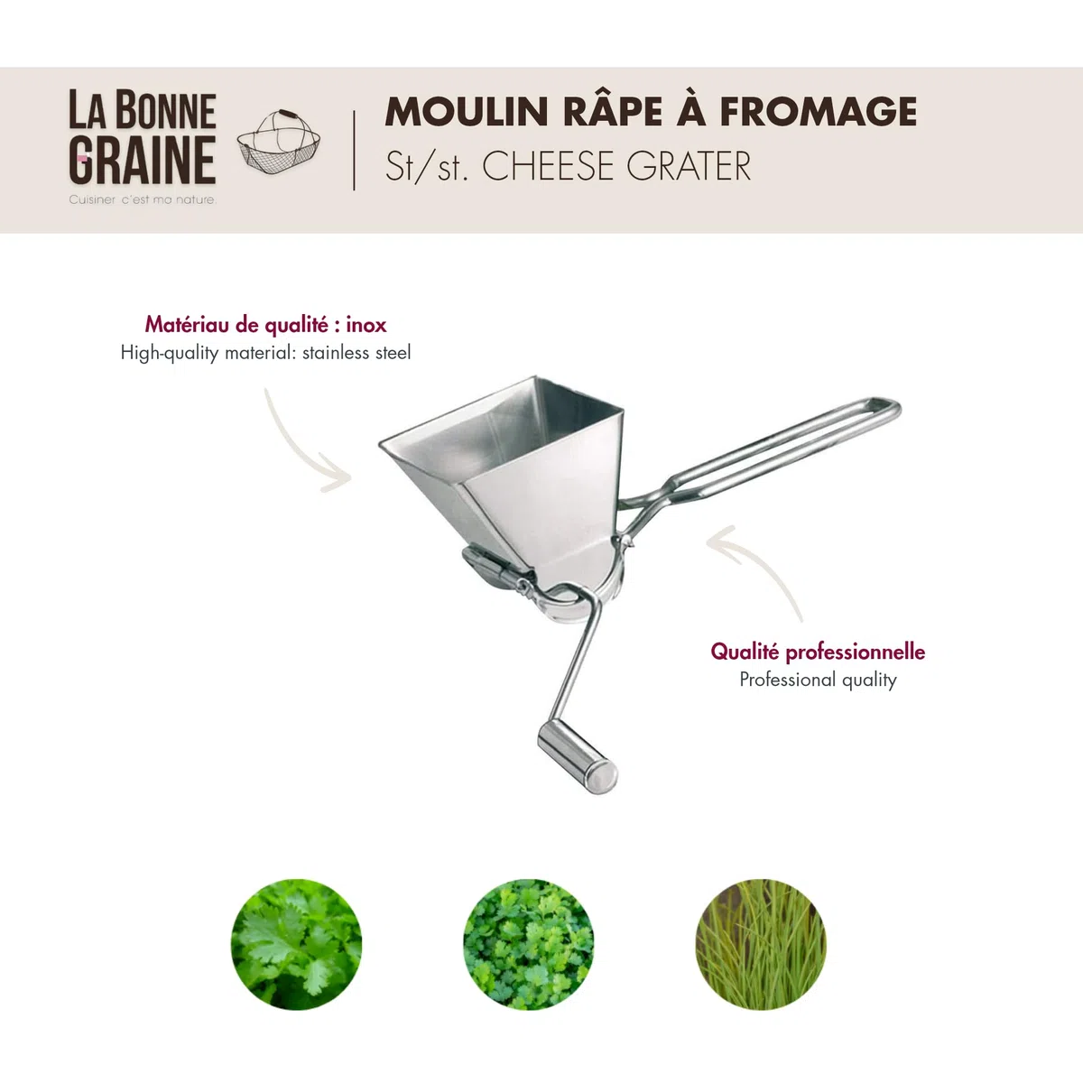 LA BONNE GRAINE - Molinillo para Hierbas Finas y Perehil - Acero Inoxidable - Ambidiestro - Marca Francesa - 21 cm x 10 cm x 8 cm