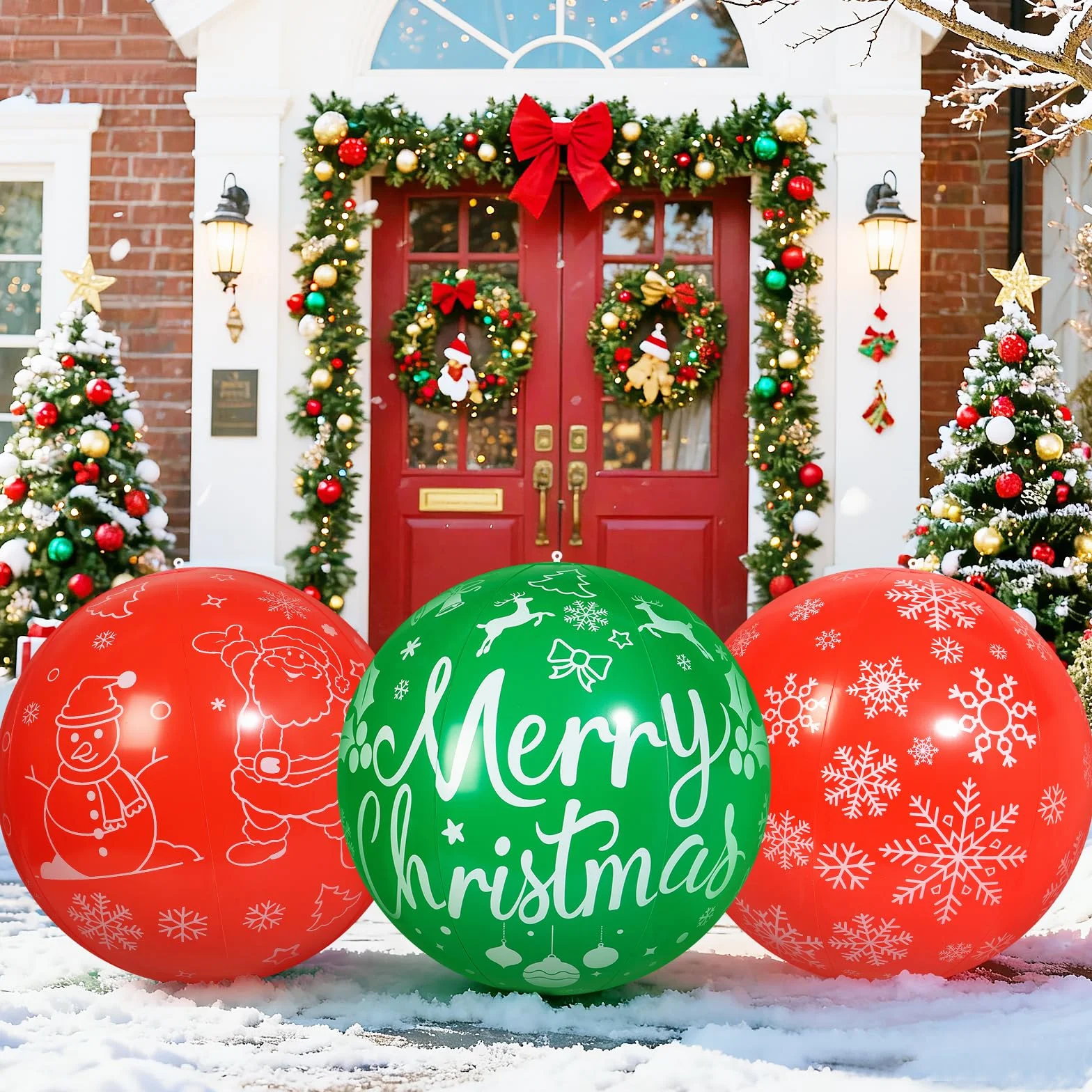 Bolas inflables de Navidad PVC 81 cm 3 piezas decoración exterior jardín