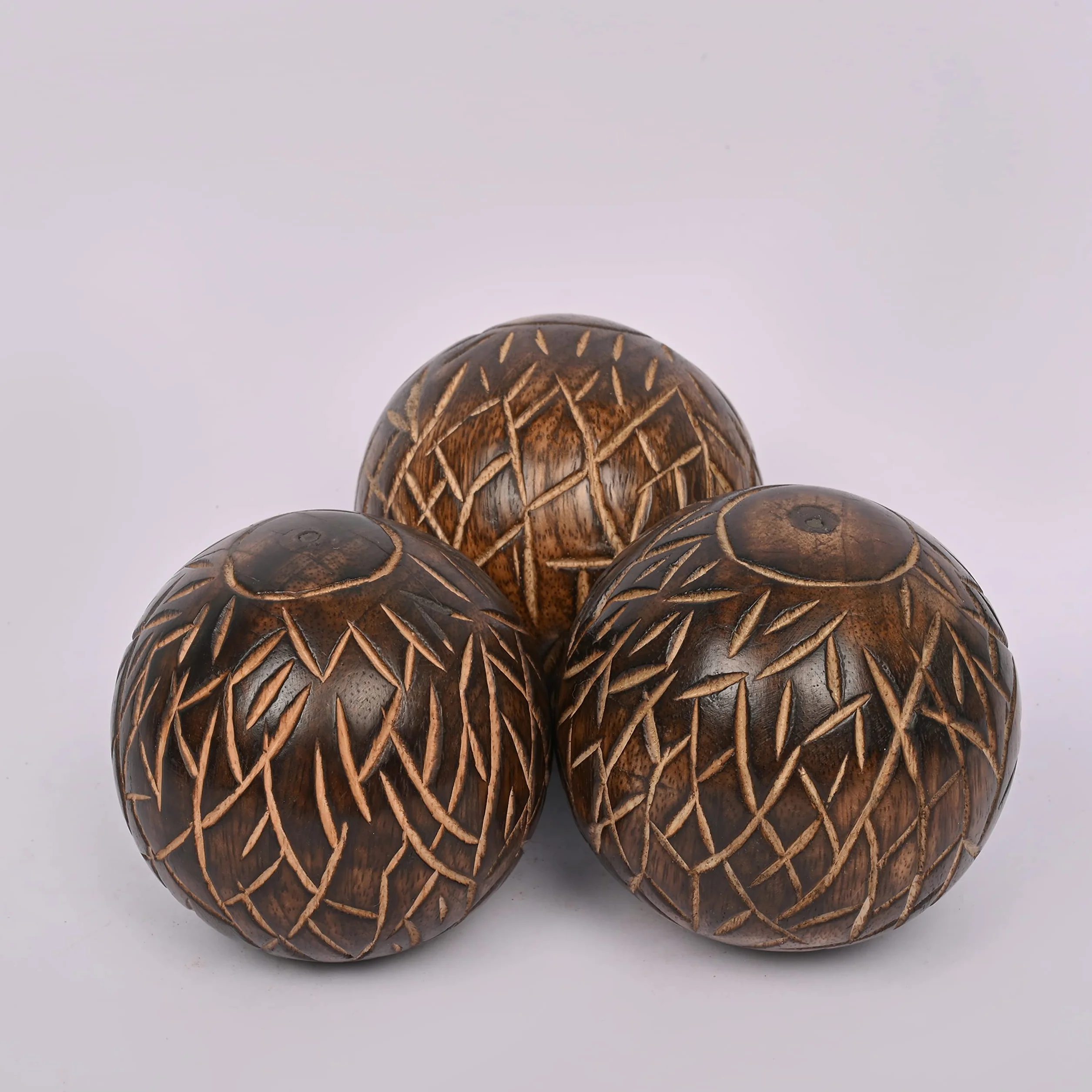 Juego de 3 Bolas Redondas Decorativas de Madera de Mango para Decoración del Hogar