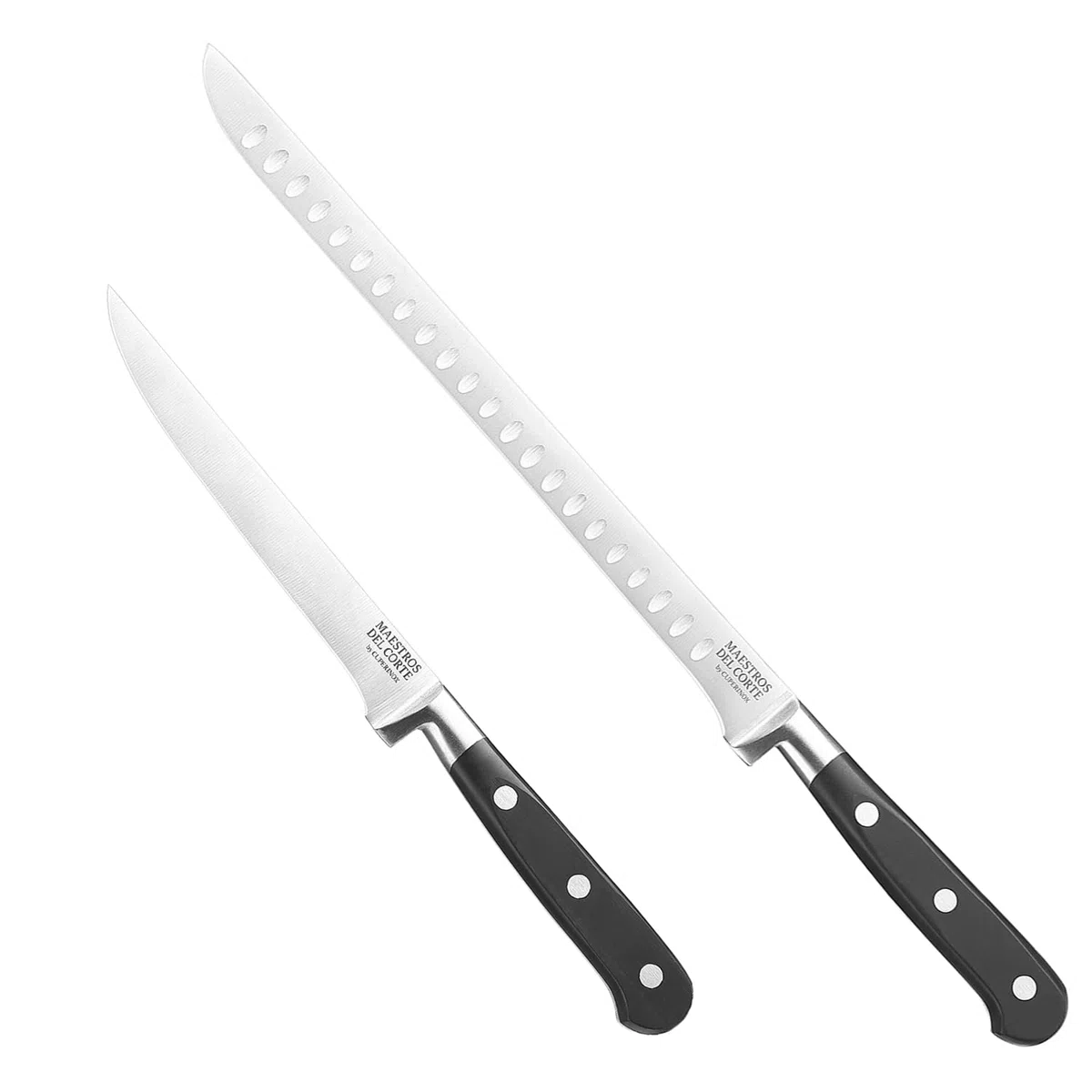 Set Cuchillo Jamonero+ Deshuesador Profesional Forjado 2 Piezas | Cuchillo Jamonero Alveolado 25 cm y Deshuesador 15 cm |Corte Fino y Equilibrado | Aptos para lavavajillas