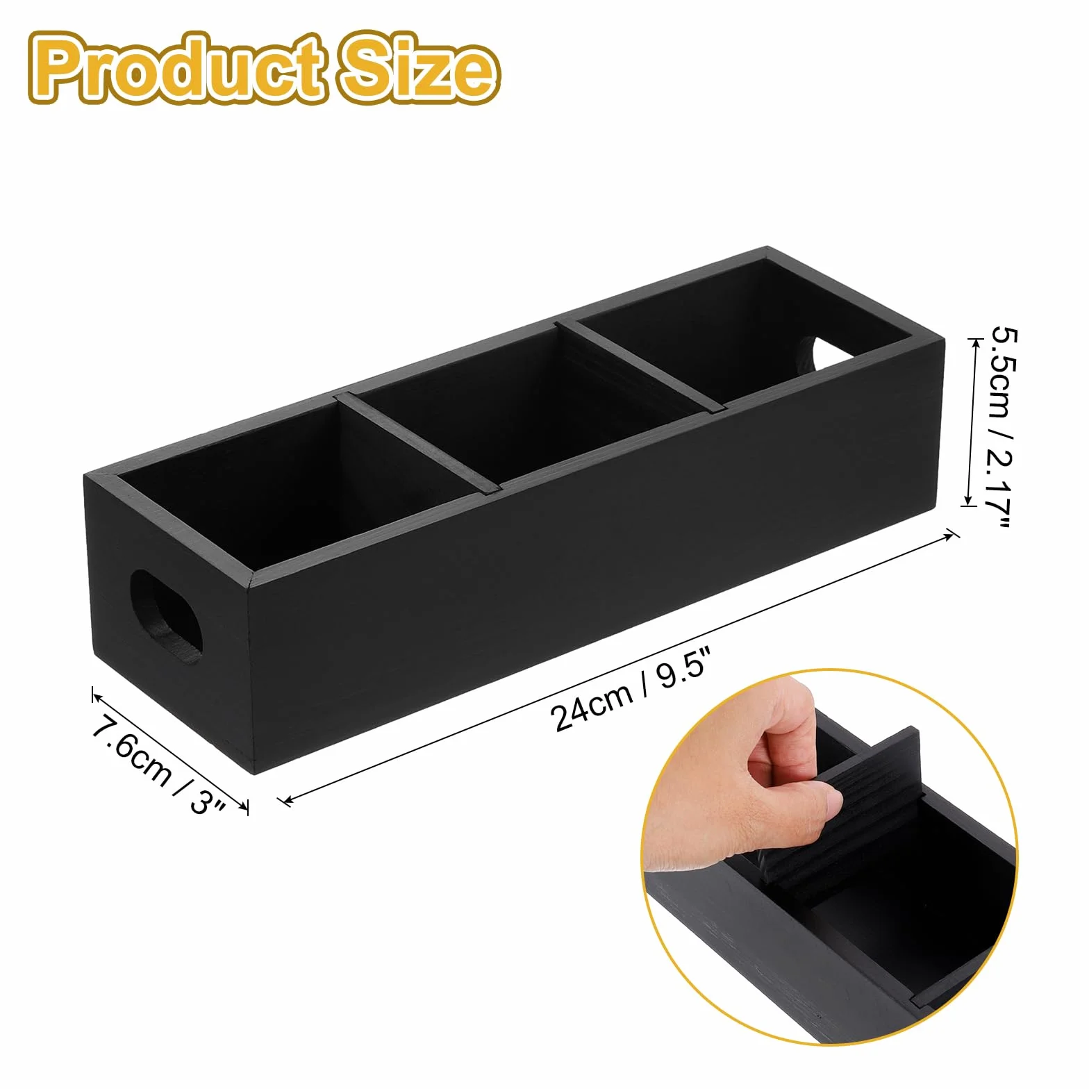 QUARKZMAN Organizador de Bolsitas de Té, Caja de Té de Madera de Pino con 3 Compartimentos Y Asa, Organizador de Almacenamiento de Té para Bolsitas de Té, Negro