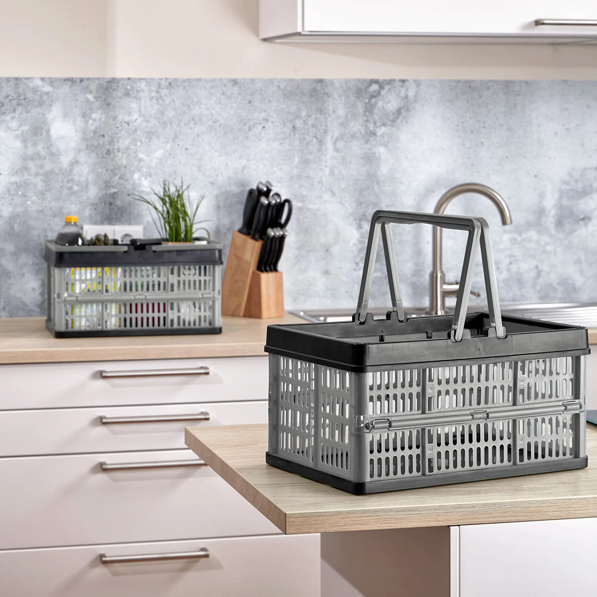 Grizzly 2 x Cajas Plegables con asas - 16 L - Cestas de almacenamiento - apilables