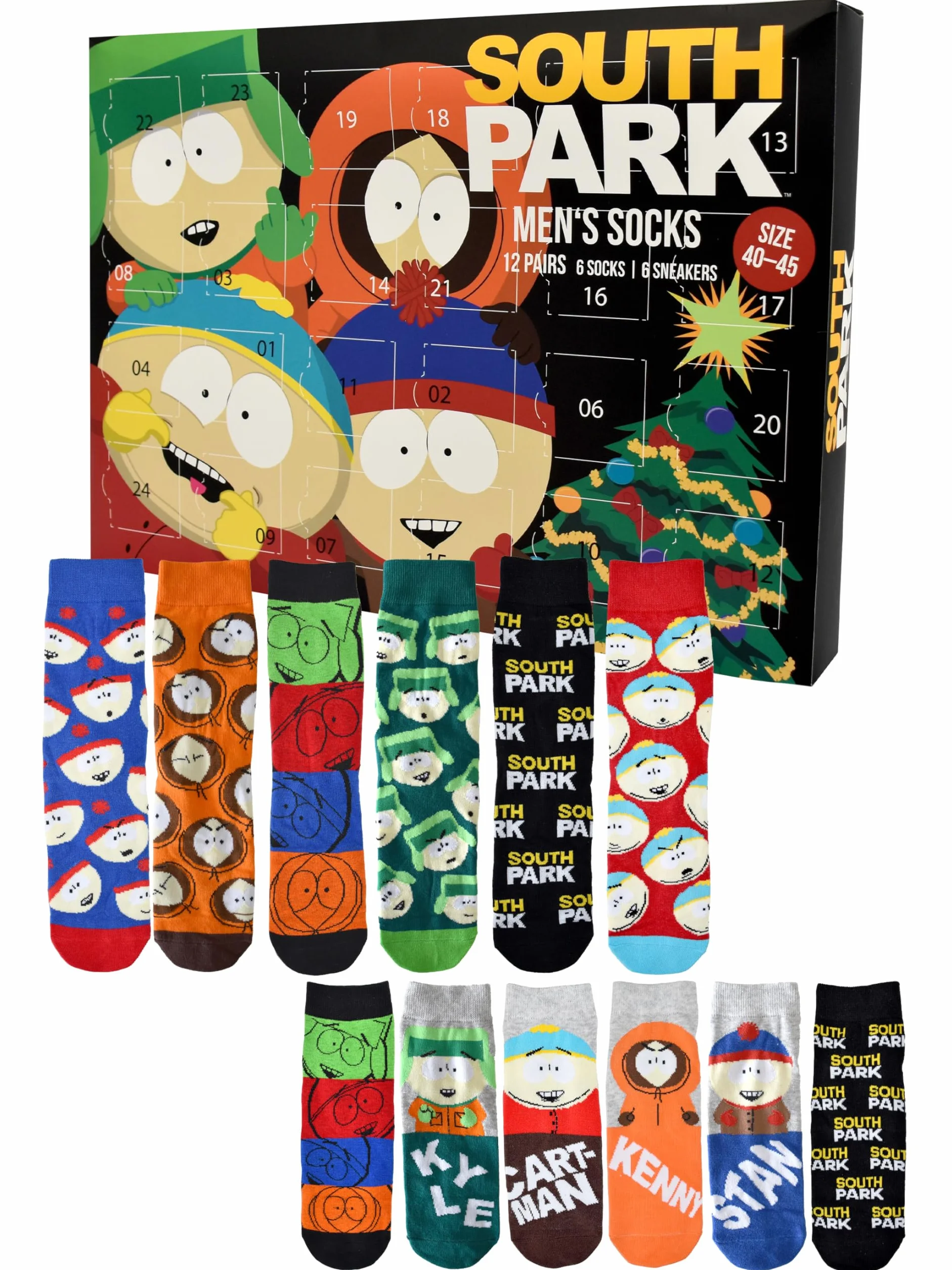 United Labels Calendario de Adviento South Park 12 pares calcetines hombre 40-45 cortos largos