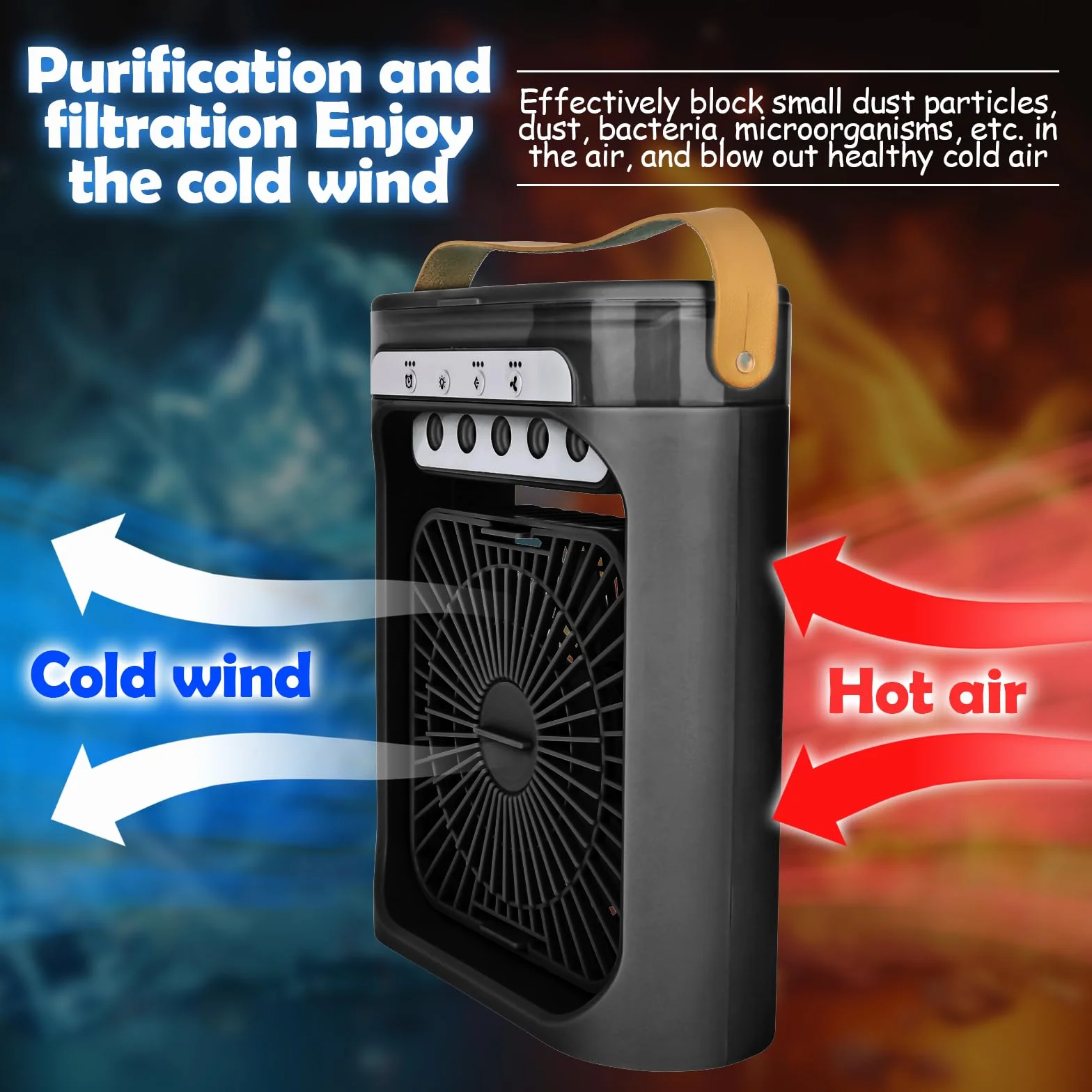 Mini Aire Acondicionado Portatil 4 en 1 Enfriador de Aire Pequeño con 600 ml Tanque, 3 Velocidades, 3 Nebulización, 2-6H Cronometrado, 6 LED Ventilador Refrigerador para Dormitorio Oficina
