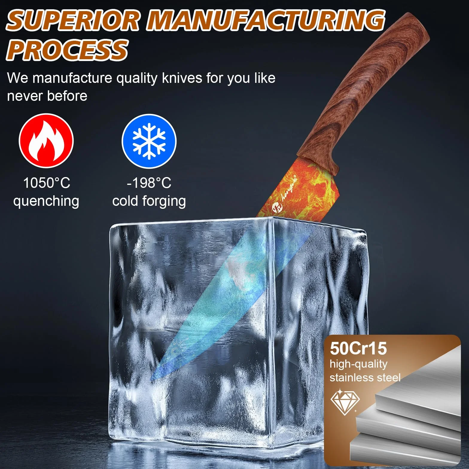 Set Cuchillos Cocina Profesional Juego de 7 Piezas con Soporte de Madera - Acero Inoxidable Alemán 58HRC | Mangos Ergonómicos Antideslizantes | Para Chef y Uso Doméstico