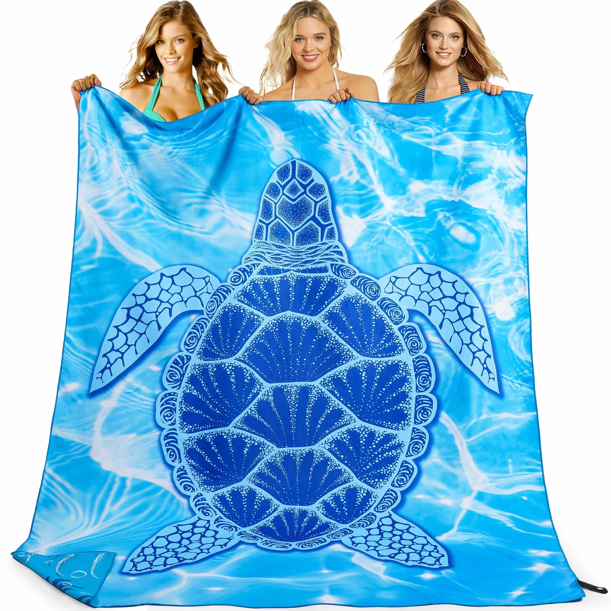 KUOGAS Toalla Playa XXL 200x145 cm Microfibra Secado Rápido Sin Arena Manta Playa Mujer Tortuga Azul