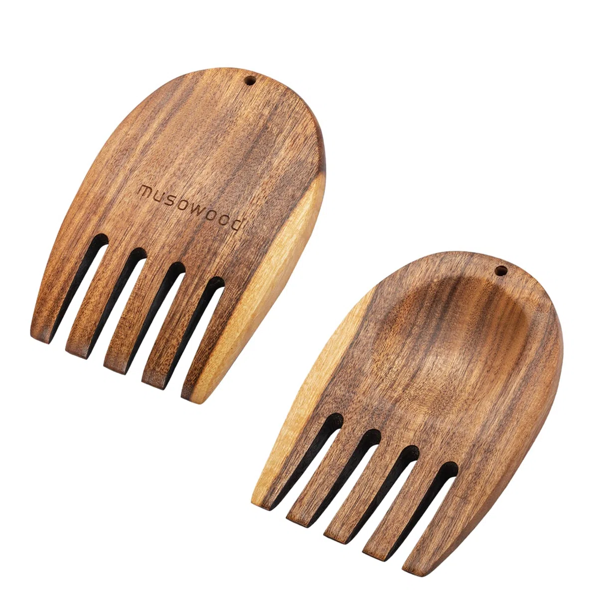 Muso Wood Manos de ensalada de acacia, pinzas de madera para servir mezclas de ensalada, juego para servir ensalada de frutas en tu encimera de cocina, 5.1 x 3.6 x 0.4 pulgadas, un par