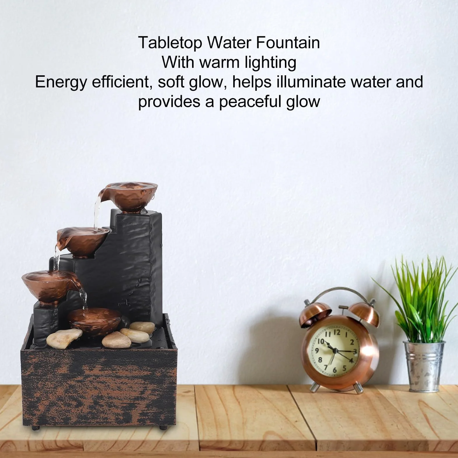 ciciglow Fuente de Agua USB, Kit de Fuente Embellecedora de Guijarros con Luz LED, Adornos de Agua Corriente Feng Shui, Manualidades para el Hogar y la Sala de Estar
