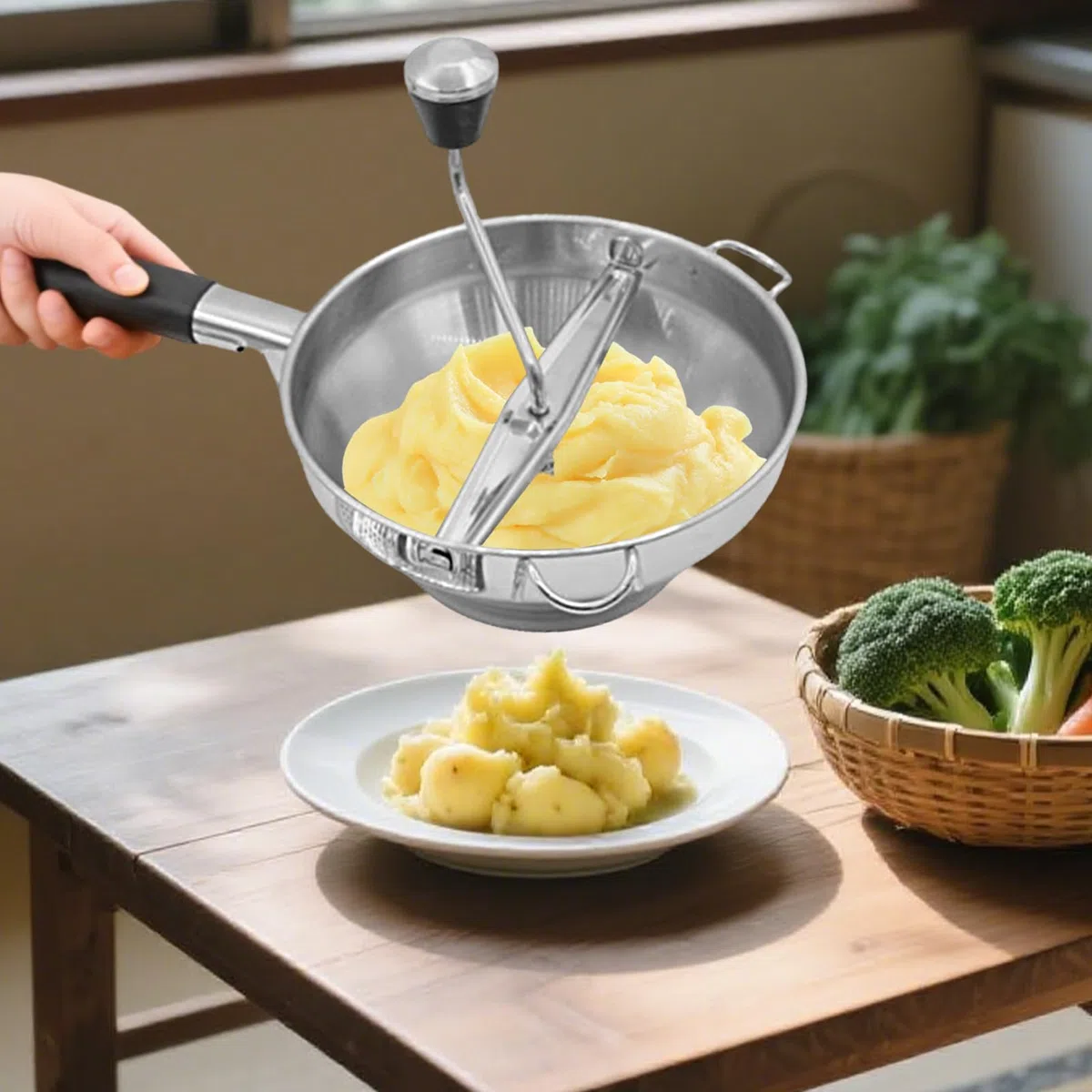 Pasapuré - Acero inoxidable 38 centímetros | Prensapuré manual con discos reemplazables, preparación de comidas, comida para bebés, prensapuré manual de acero inoxidable