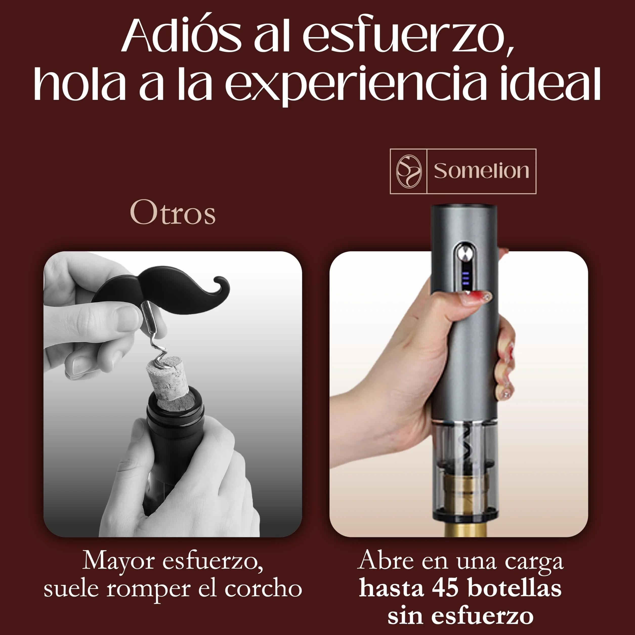 Abridor Electrico de Vino con Pantalla de Bateria Set 7 en 1 con Base Accesorios Vacio Vertedor Carga UsbC Apertura Rapida 6 A 10 Segundos Regalo Ideal Portatil Facil de Usar Diseño Premium en Español