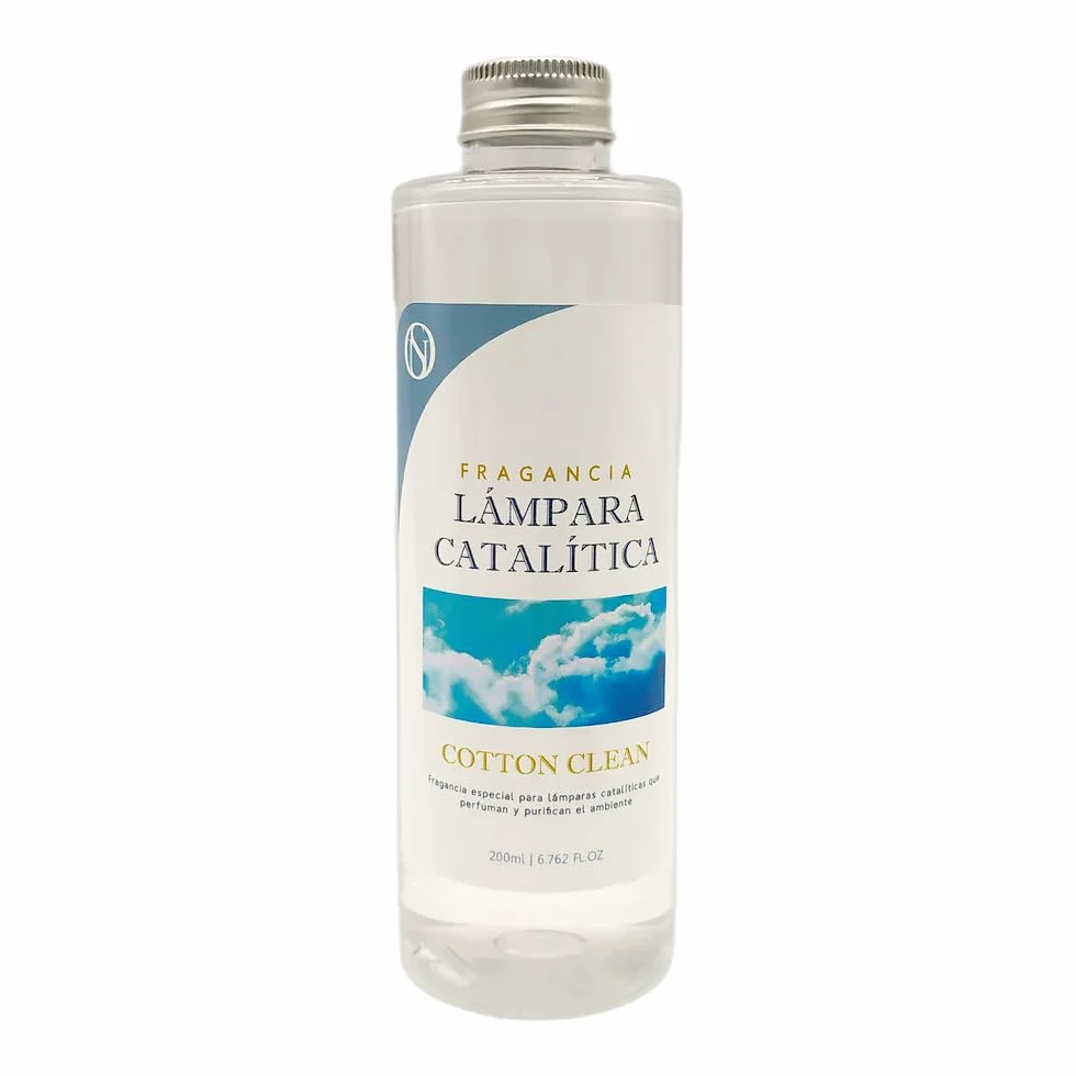 Fragancia para Lámpara Catalítica Aroma Cotton Clean (200ml)- Elimina Malos olores e impurezas, perfuma y Limpia. Compatible con Todas Las lámparas catalíticas.